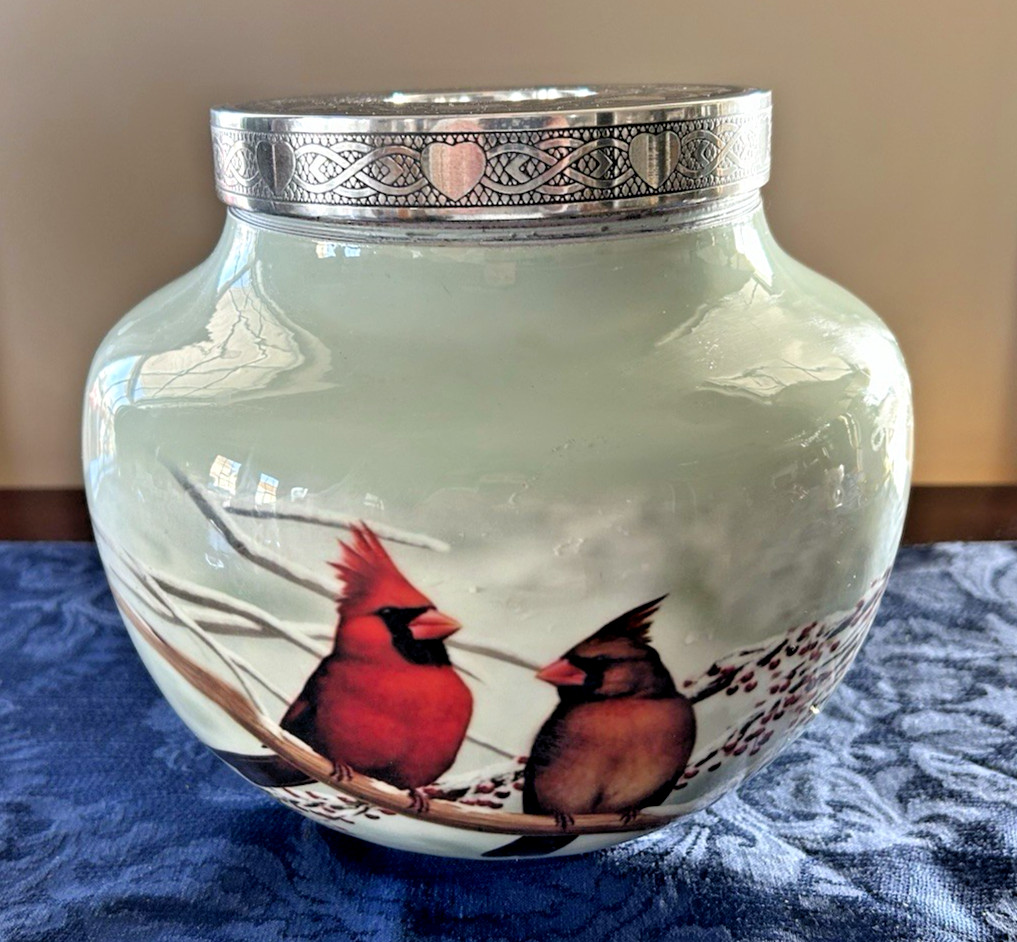 HLC Cardinal Bird Keepsake Memorial Cremation Urn & Candle Holder Handcrafted 8″