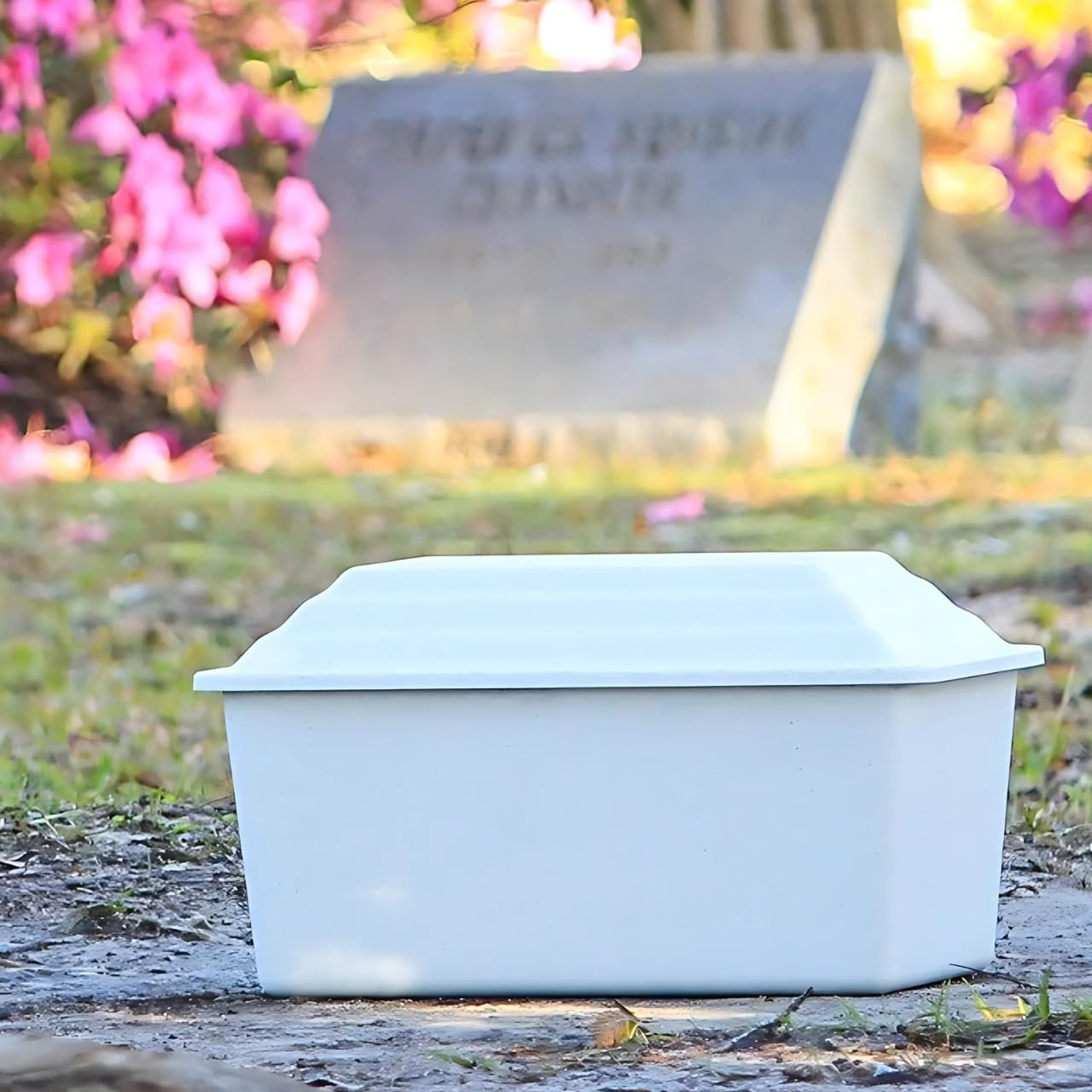 White Urn Vault for Ground Burial, Holds One Cremation Urn for Human Ashes, Dur