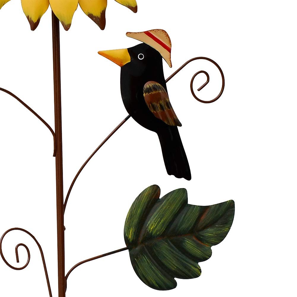 33.5″ H Sunflower Garden Stake with Black Crow Outdoor Yard Decor, Rustic Met…