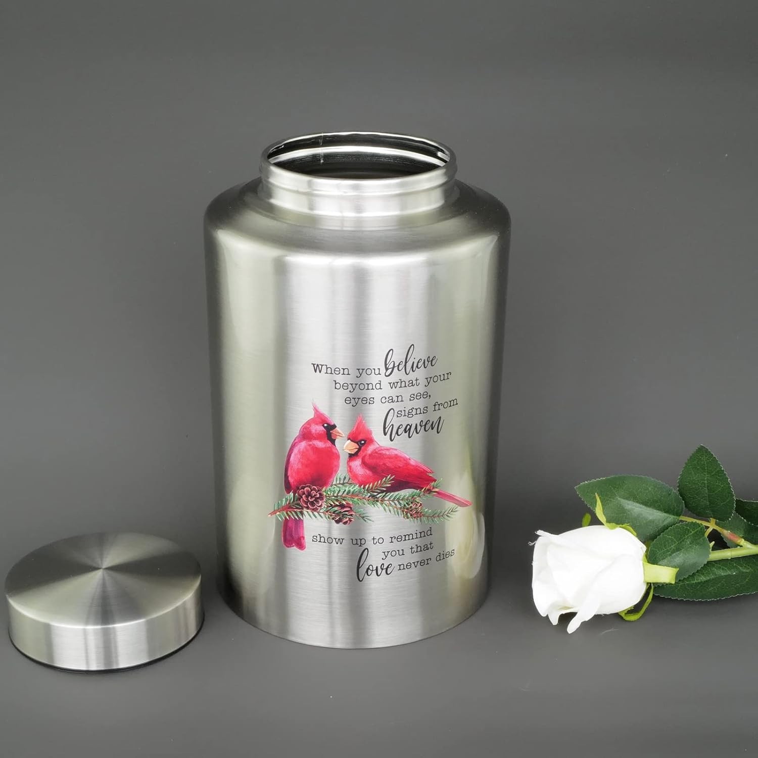 Durable Stainless Steel Cardinal Design Urn for Adult Ashes – 220 lbs Capacity