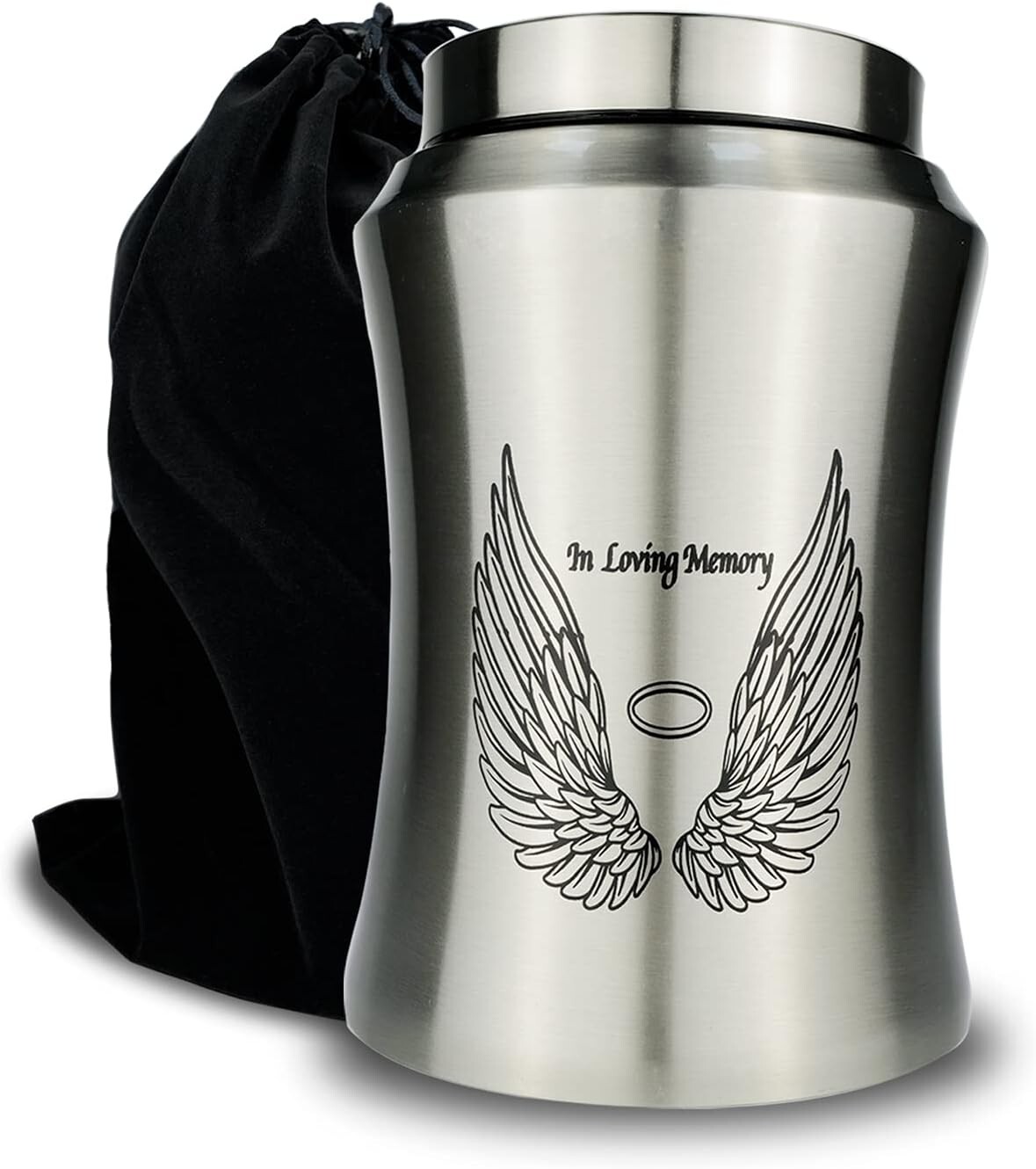 Extra-Large Luxury Premium Cremation Urn – Angel Wings Design – Velvet Bag