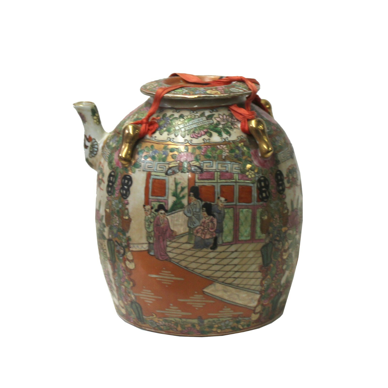 Chinese Oriental Porcelain People Scenery Teapot Shape Container Decor ws781