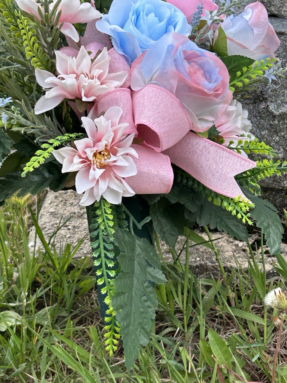 Pink And Blue Grave Cone-Memorial Cemetery Vase Arrangement – Boy Or Girl Vase