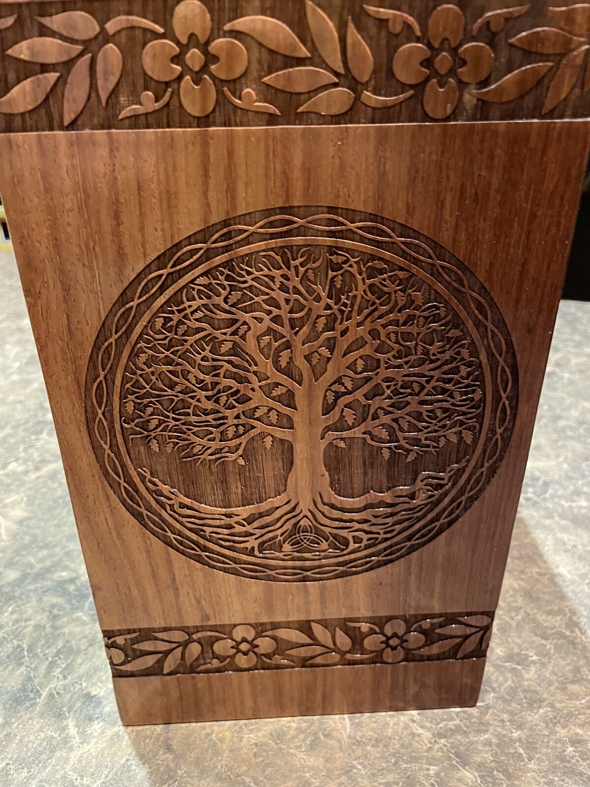 Tree of Life Hand Carved Rosewood Urn Cremation Adult Beautiful Detail