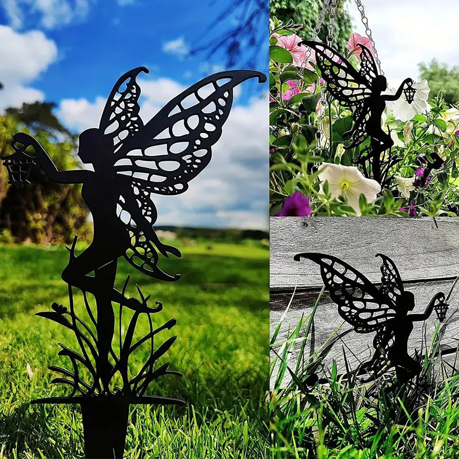 Garden Fairy Metal Flower 3-Piece Set for Yard, Pot, Lawn Decoration Gifts
