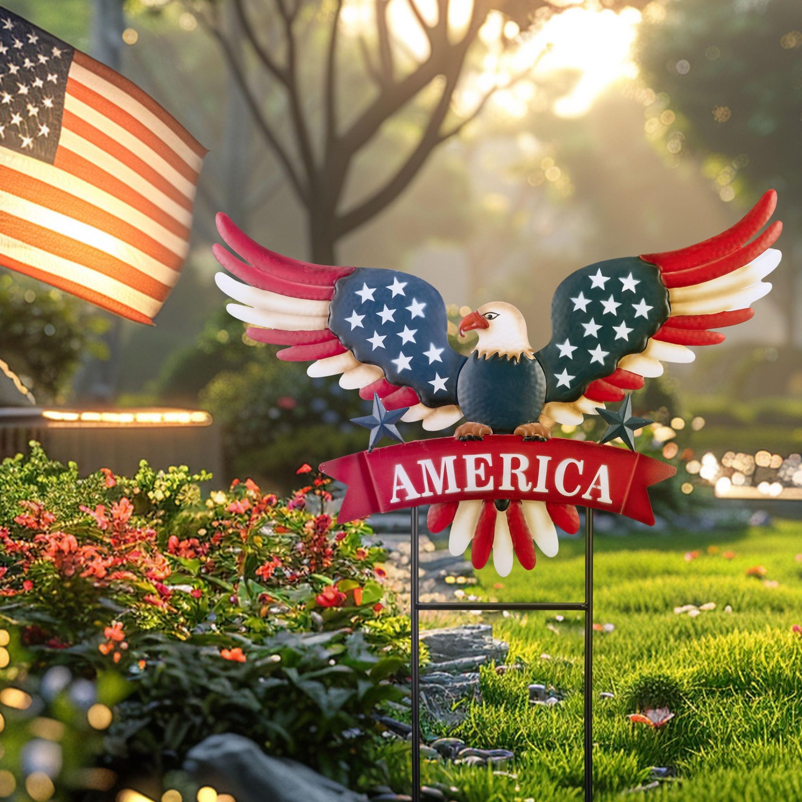 4th of July Decorations for Outdoor, Patriotic Memorial Day Garden Decor, Eag…