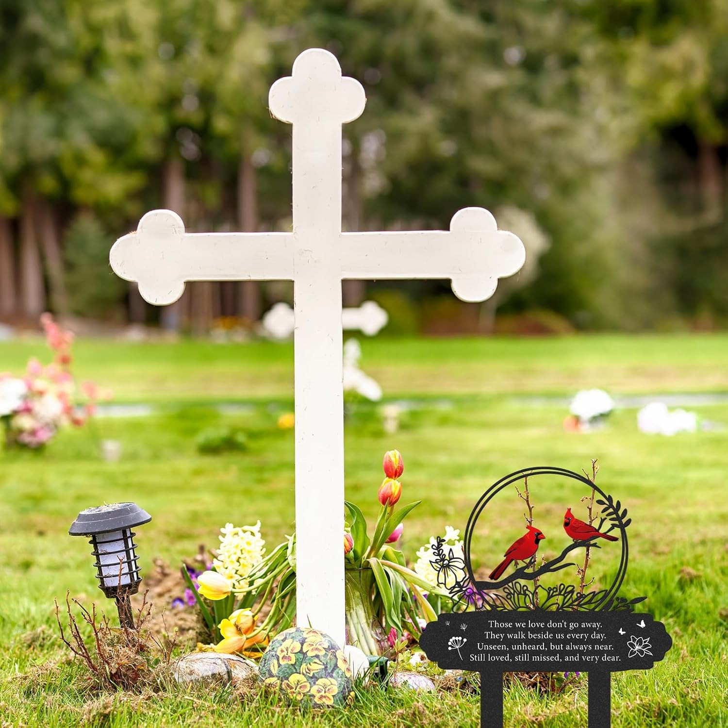 Cardinal Grave Decorations for Cemetery – Metal Memorial Plaque for Loved Ones,