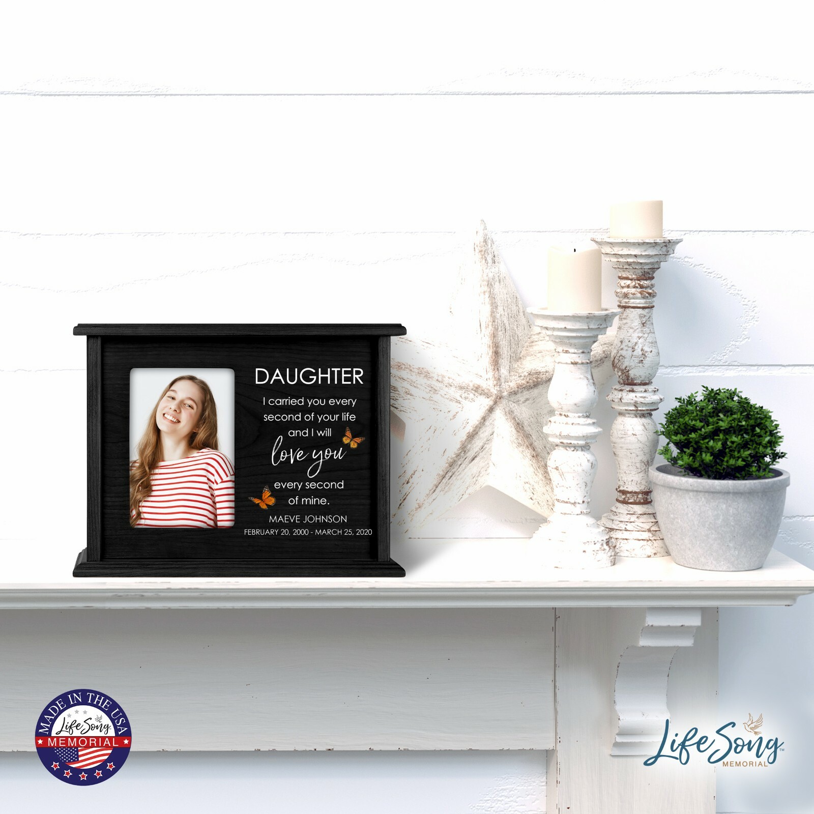 Custom Cremation Urn Box Holds 200 cu in with 4×6 Photo – Daughter