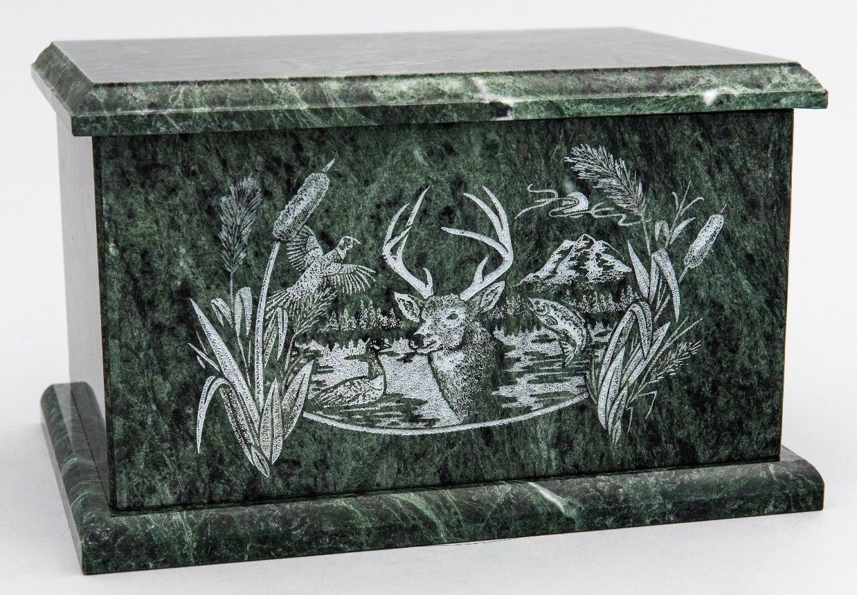 Large/Adult 240 Cubic Inches Green Evermore Rectangle Natural Marble Urn