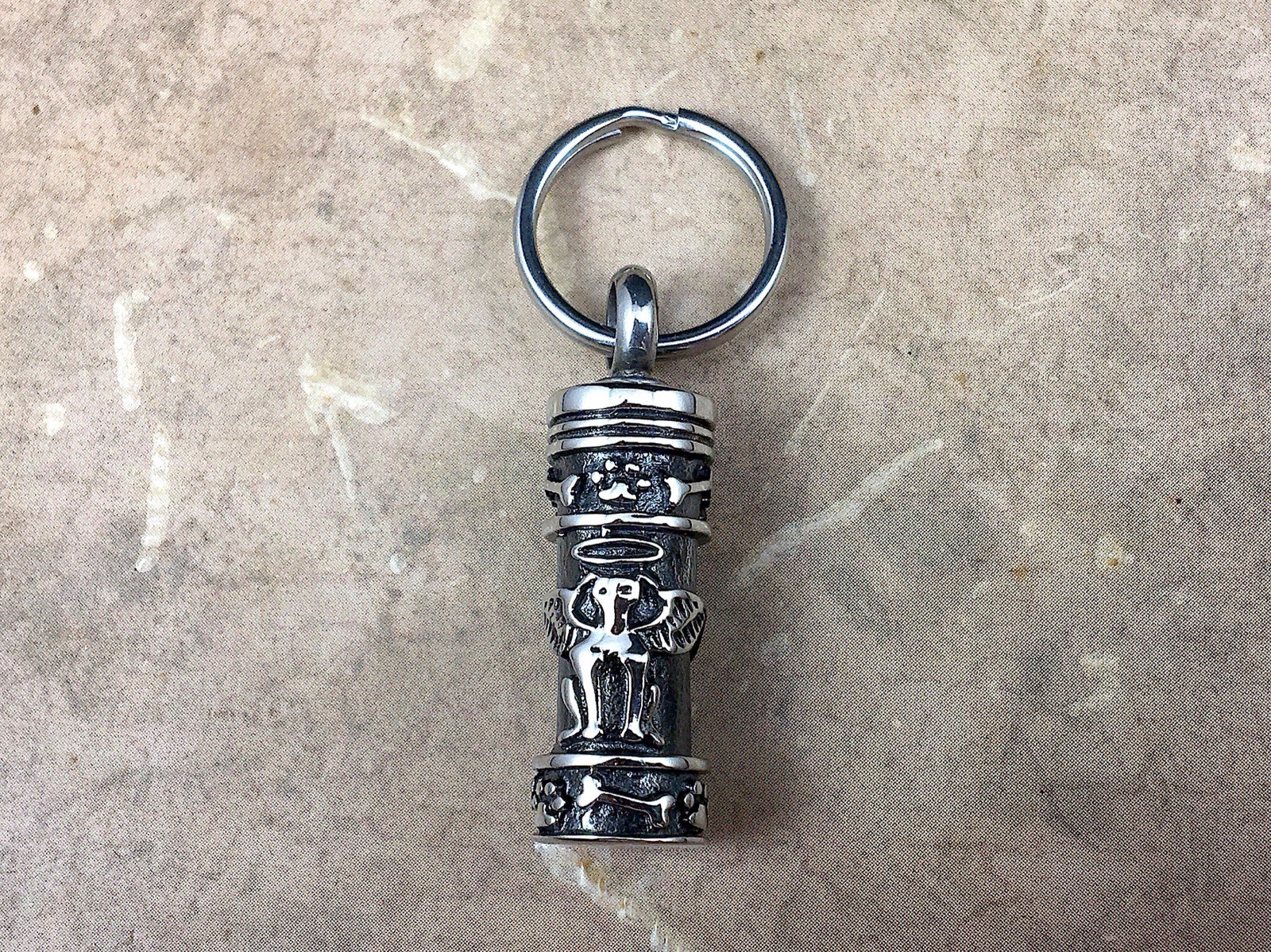 Keyring Urn .5″ Key Chain Angel Dog Vial Cremation Pendant Holds Ashes Gift Wing