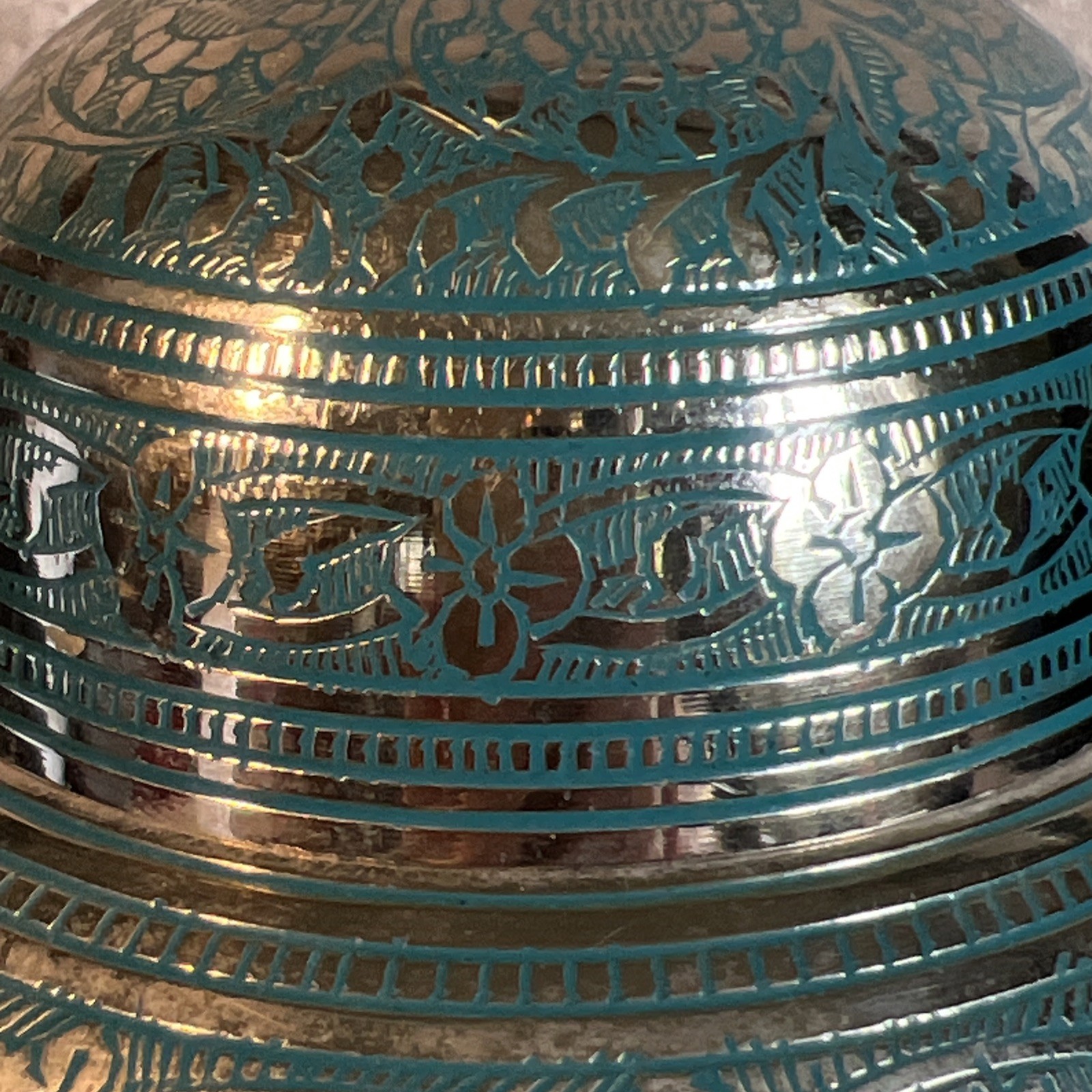 Adult Size URN, High quality Solid Brass Silver with Turquoise etched and Birds