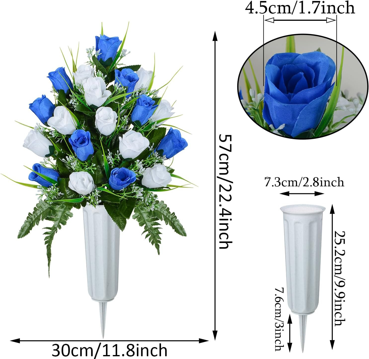 Artificial Cemetery Flowers, Grave Decorations Roses, Memorial Flowers Bouquet w