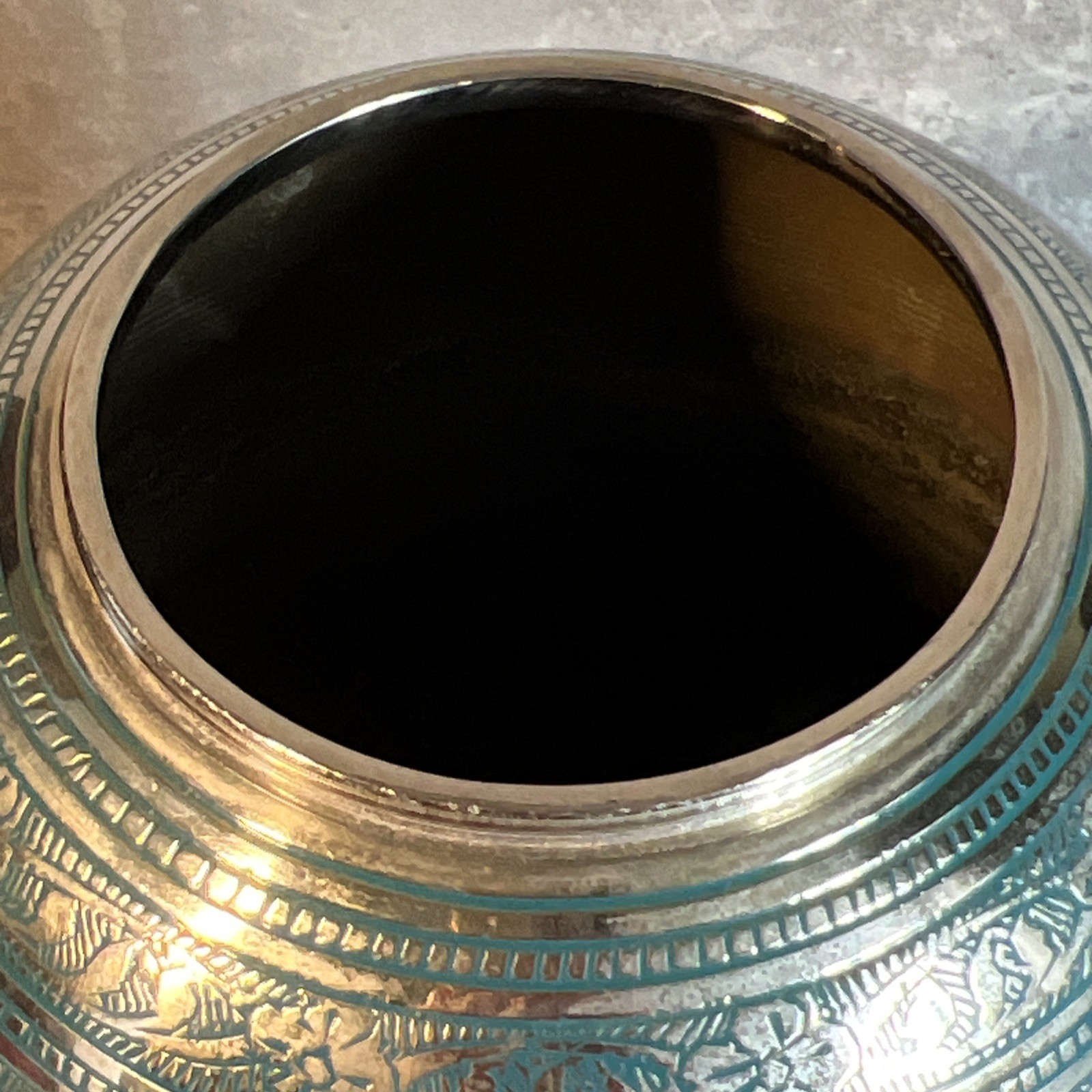 Adult Size URN, High quality Solid Brass Silver with Turquoise etched and Birds