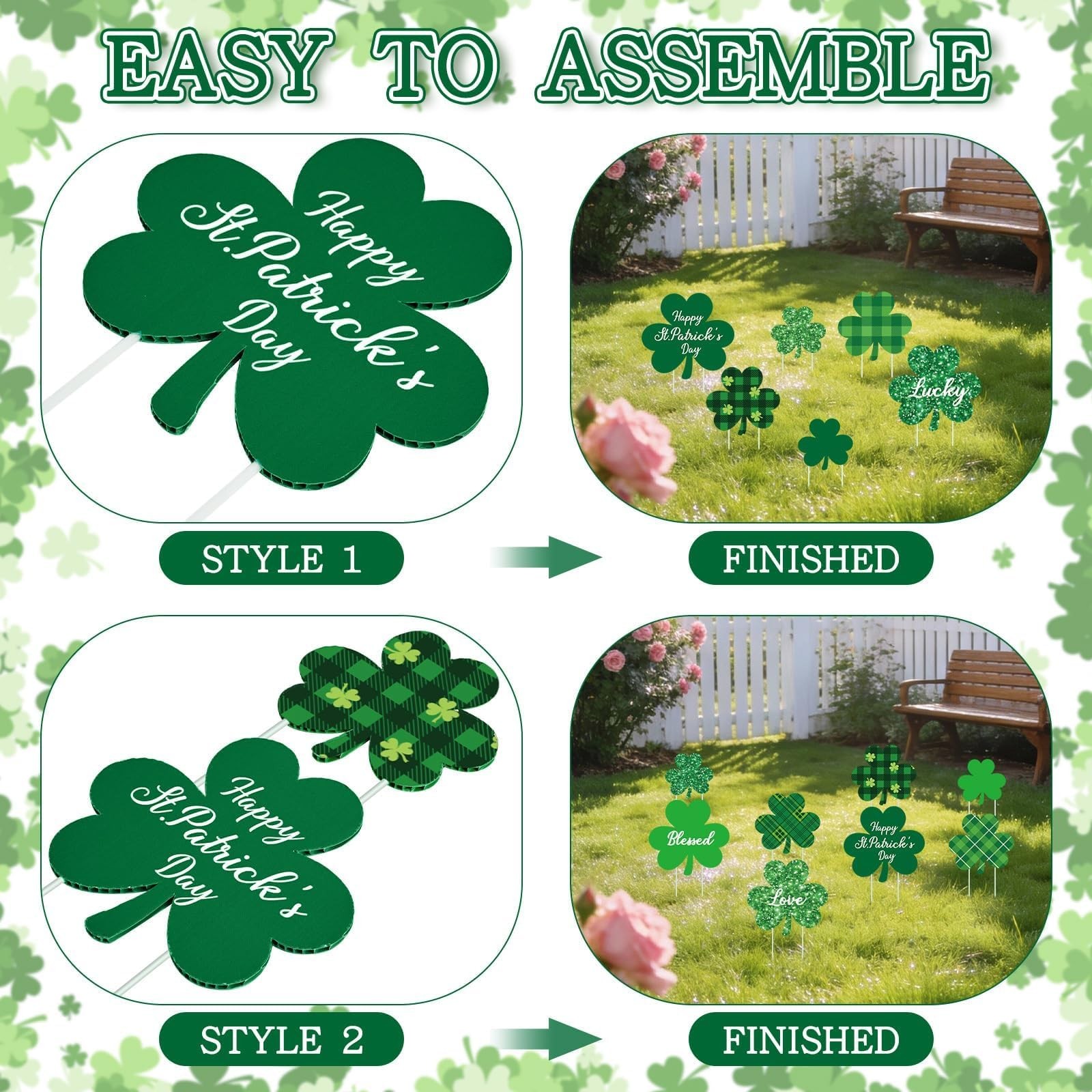 12 Shamrock Planter Stakes St. Patrick’s Day Garden Signs & Outdoor Decor