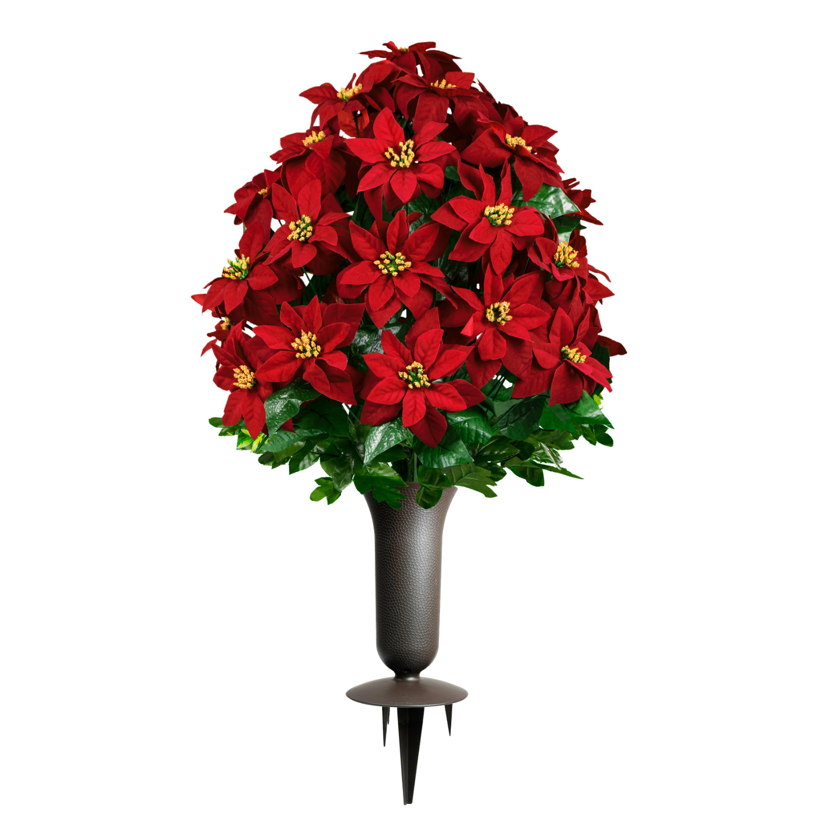 Artificial Gravesite Flowers – Red Poinsettia Bouquet and Vase