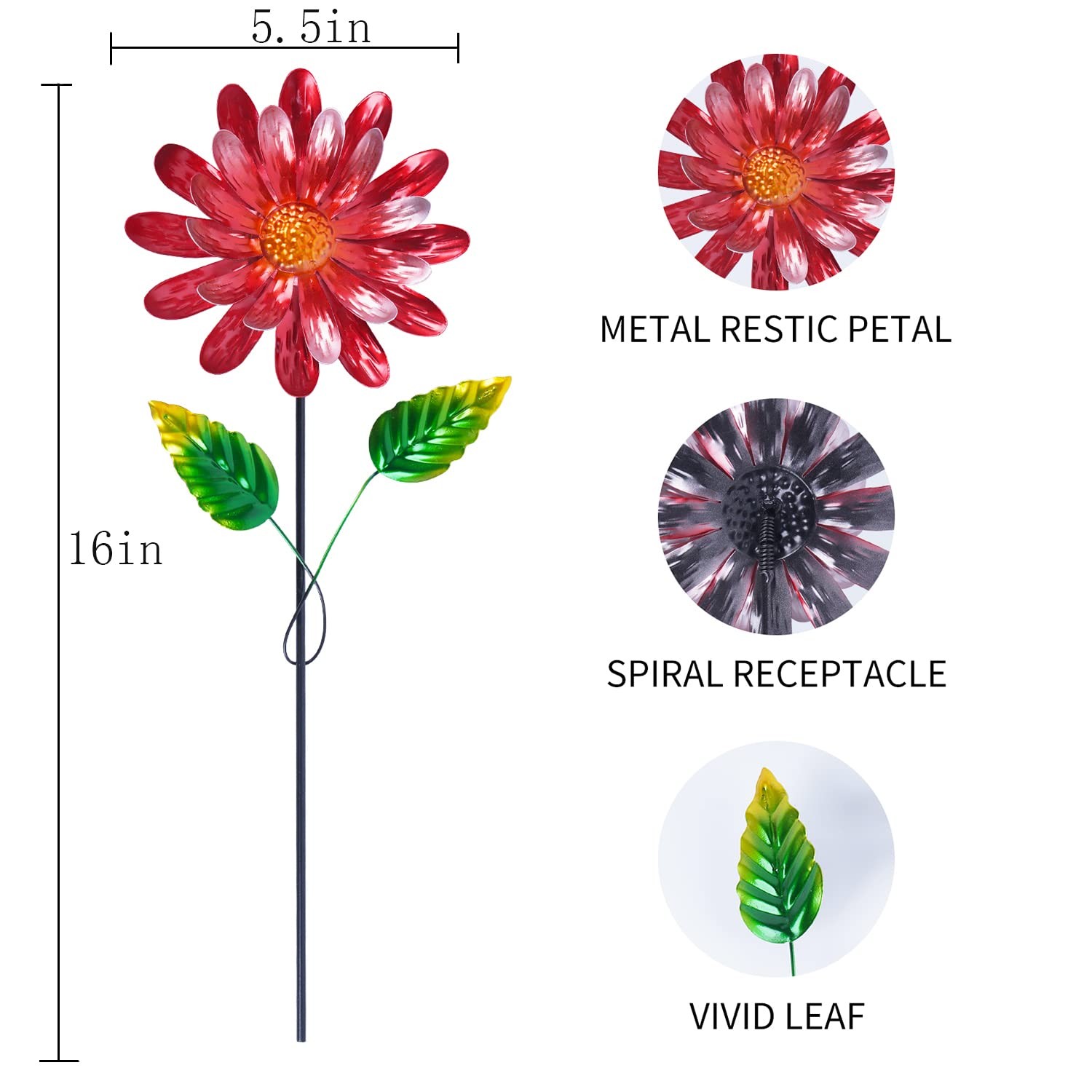 Set of 3 Metal Flower Garden Stakes Yard Lawn Ornaments Plant Pot Decor