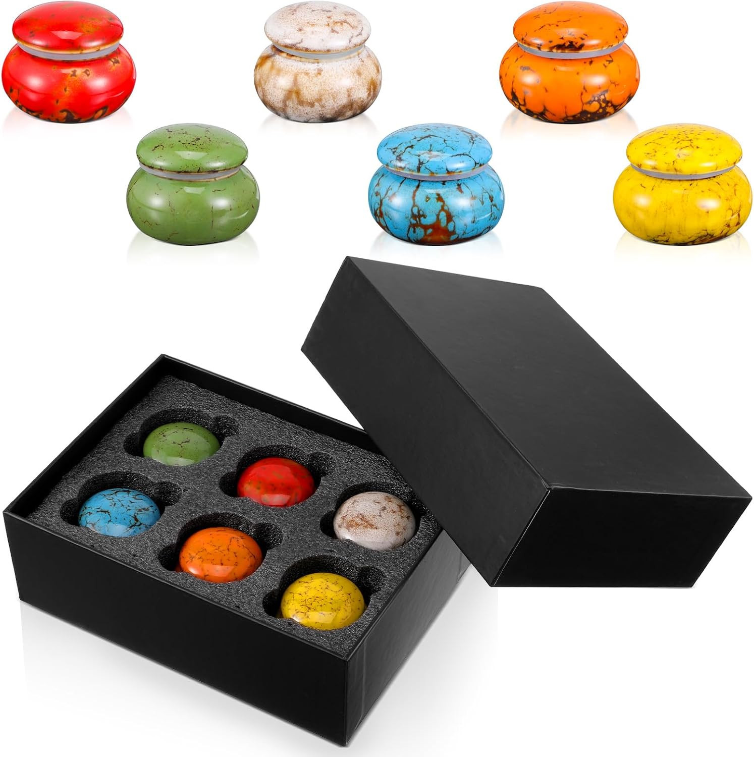 6 Pcs Ceramic Small Urns for Human Ashes Keepsake Set, 1.6 Inch Memorial Cremati