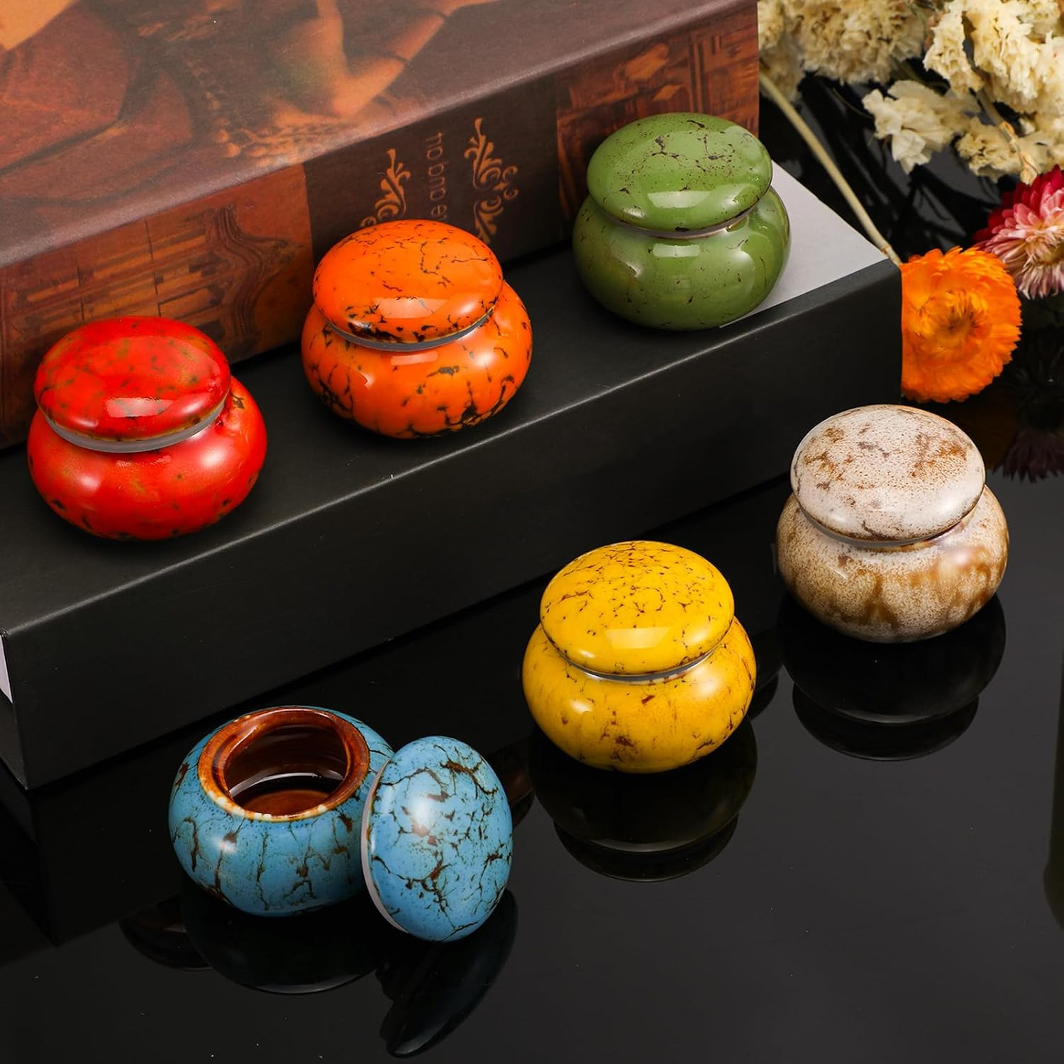 6 Pcs Ceramic Small Urns for Human Ashes Keepsake Set, 1.6 Inch Memorial Cremati