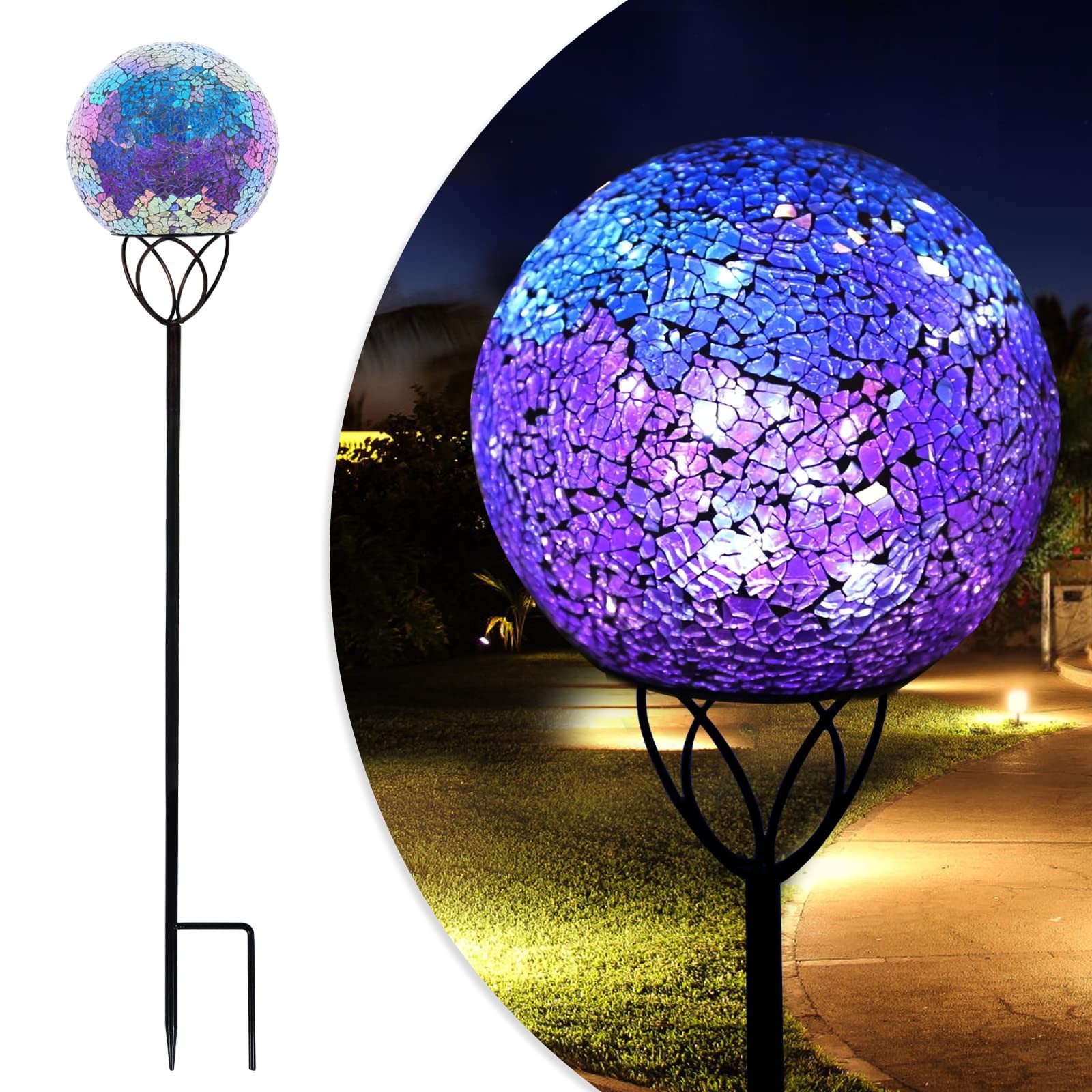 Solar Outdoor Garden Lights Decorative Mosaic Solar Stakes Gazing Ball Water…
