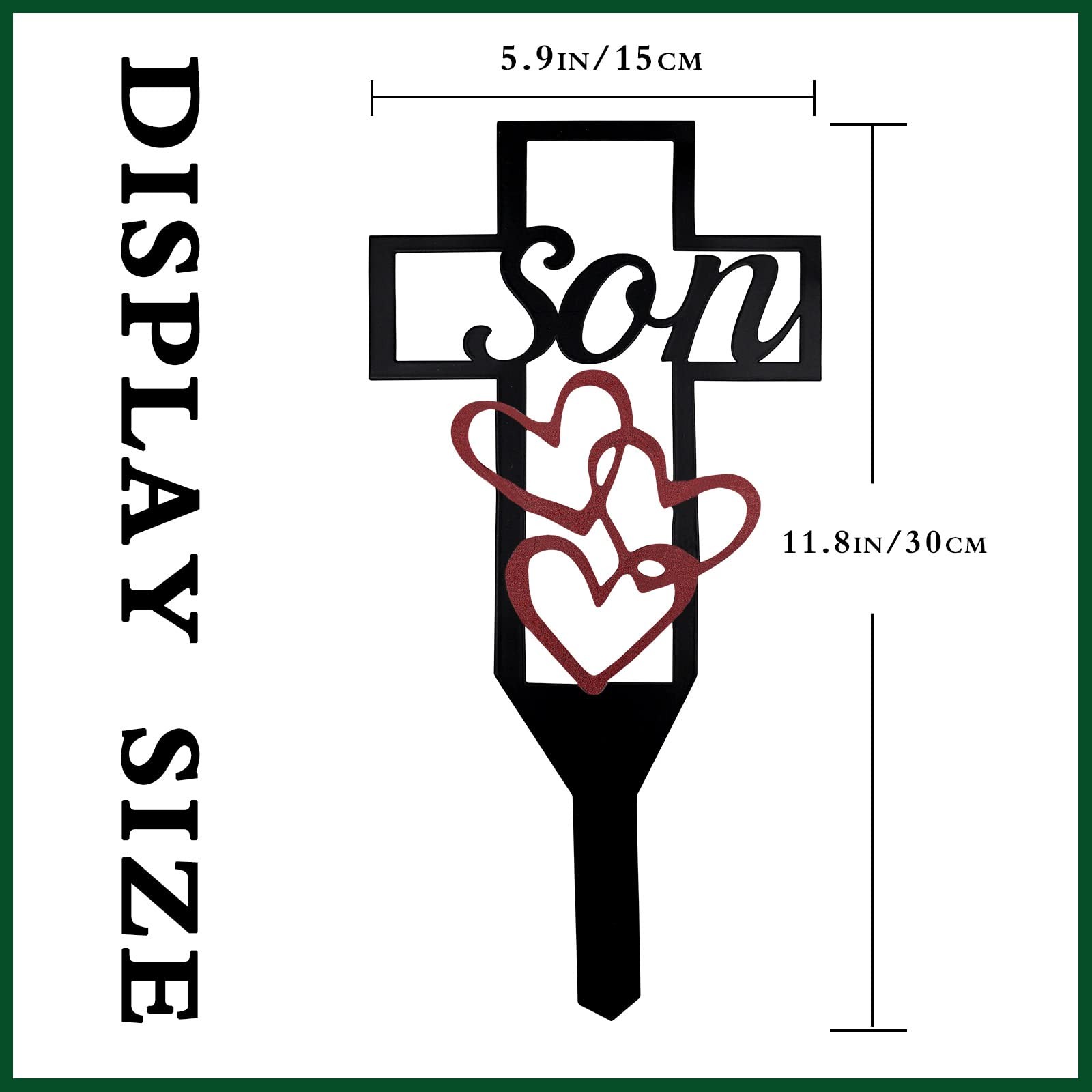 Son Memorial Cross Stake – Metal Cemetery Grave Marker with Plaque, Durable G…