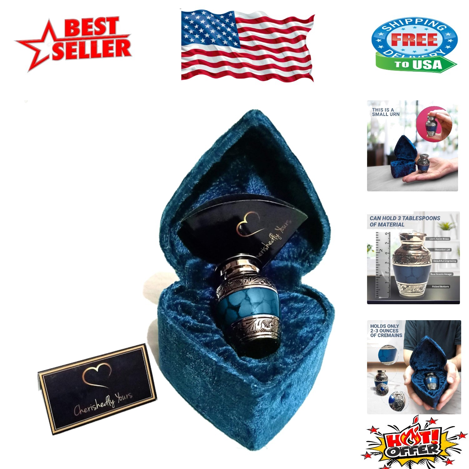 Brass Mini Keepsake Urn for Ashes with Velvet Heart Case – 2.75 Inches