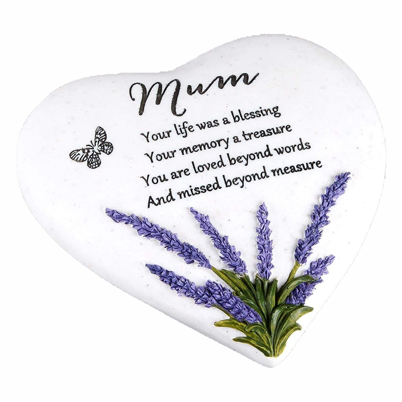 Memorial Heart Stone Plaque with Lavender by Thoughts of You – Mum