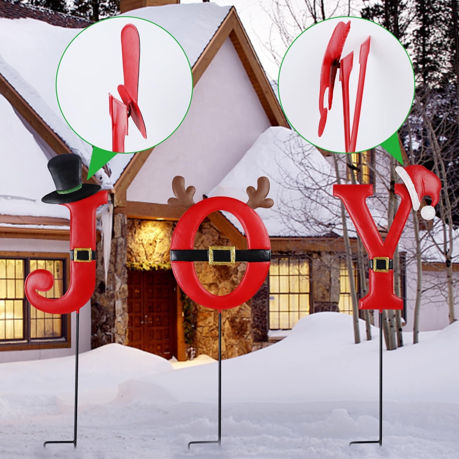 Joy Christmas Decorations – 3 Pcs Metal Garden Stakes for Outdoor Lawn Yard D…