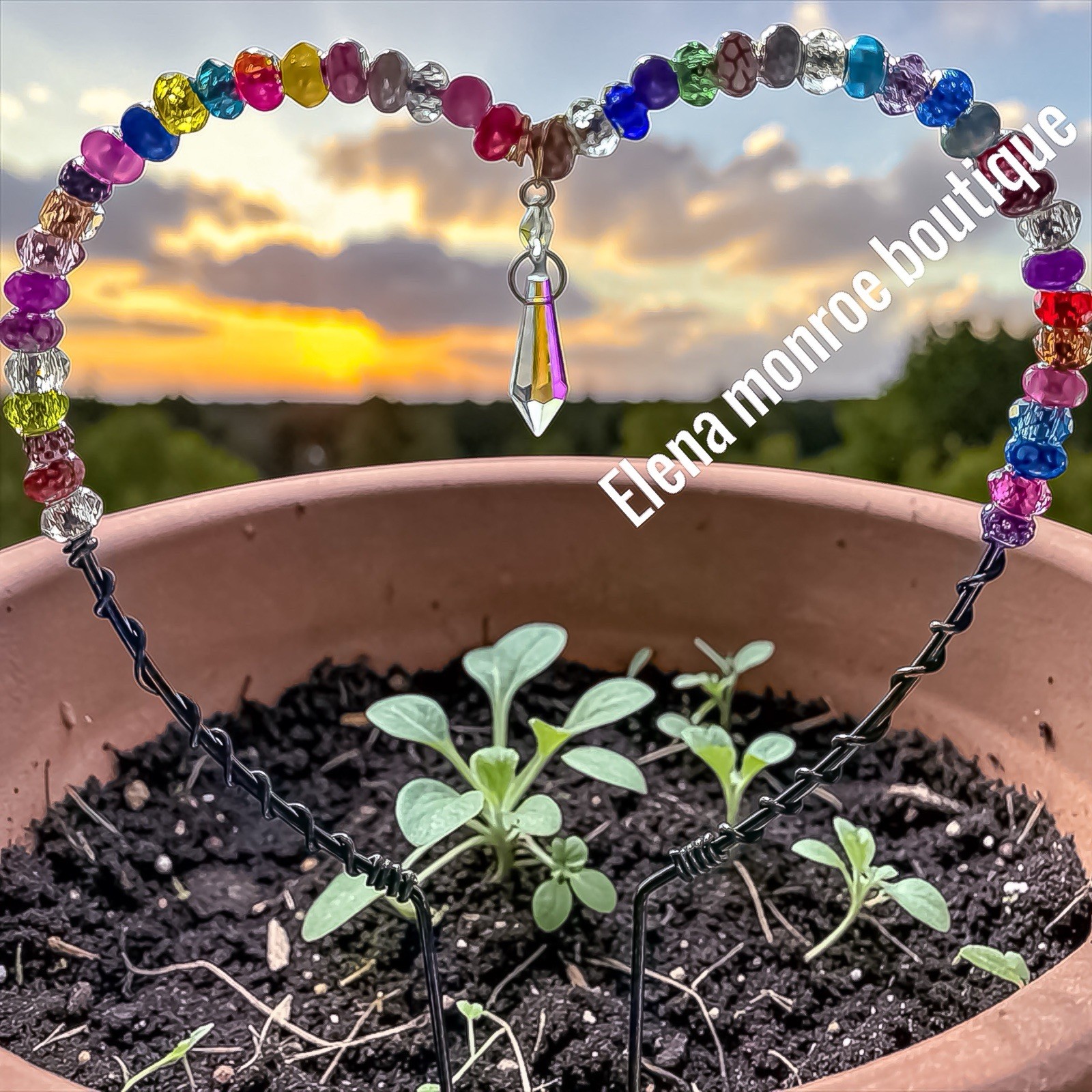 Elena Monroe Boutique Multicolor Glass Bead Heart Fairy Garden Stake Outdoor