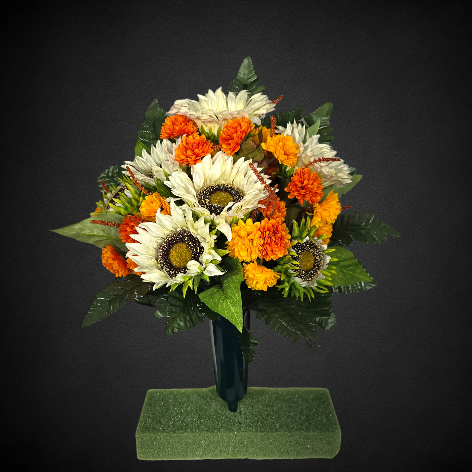 Cream Sunflower Orange Mini Mum Memorial Cone