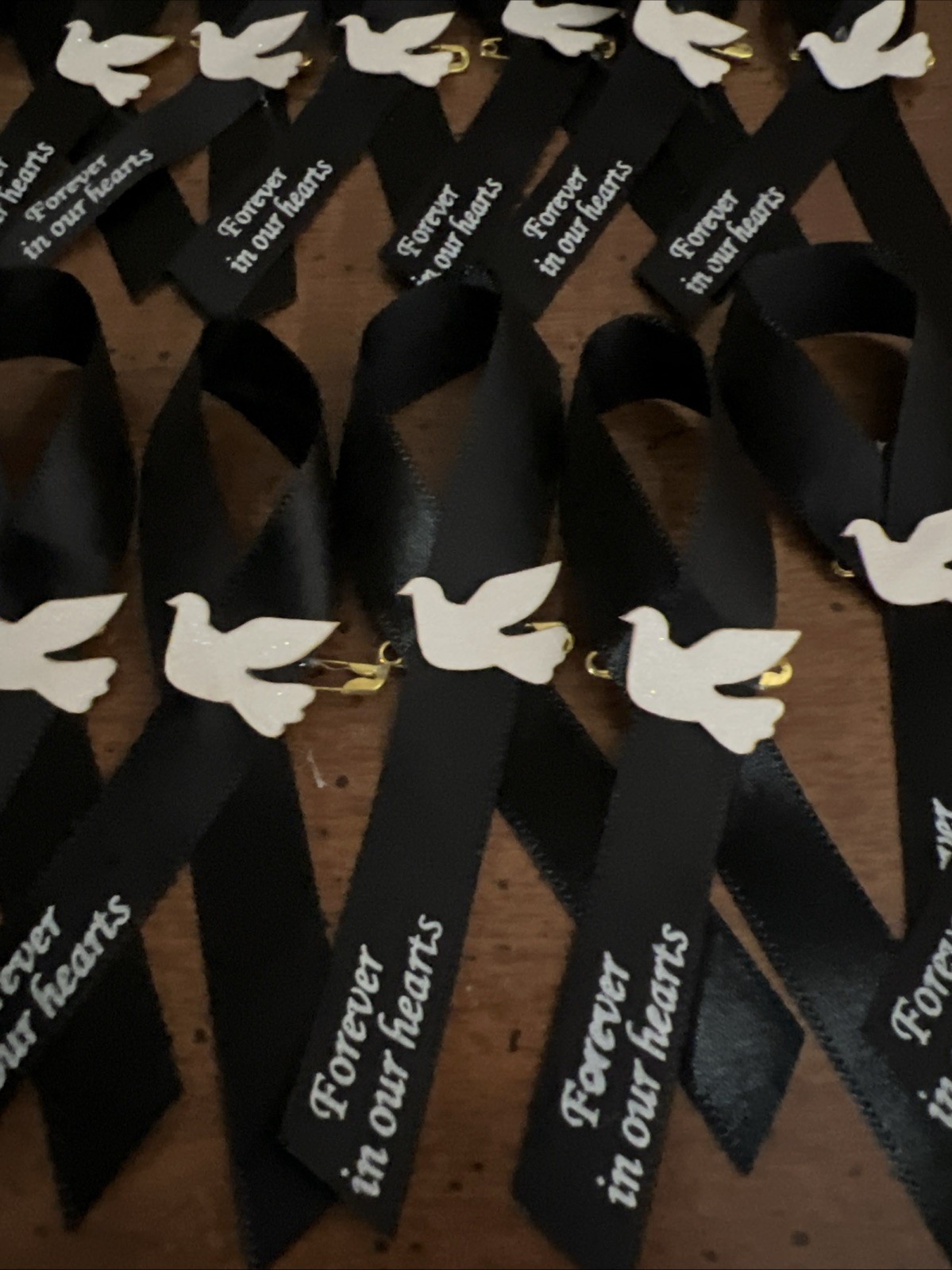 Black Memorial Ribbons (Lot Of 26) “Forever In Our Hearts”