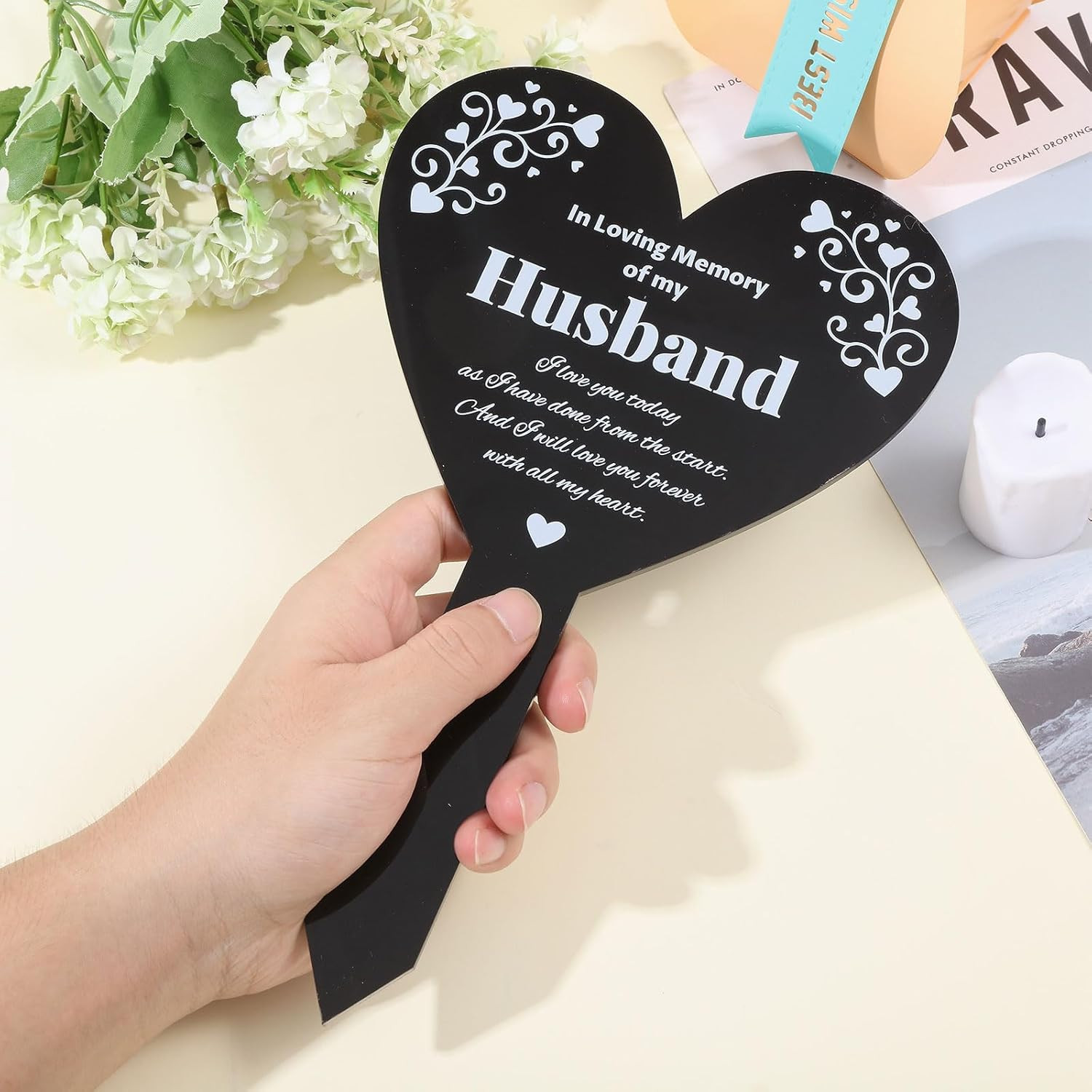 Heart Husband Garden Stake for Husband Memorial Remembrance Plaque Stake Cemeter