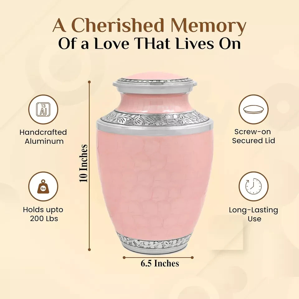 Urns for Ashes Adult Male, 6.5 x x 10 – Inches, Sea Pink Silver