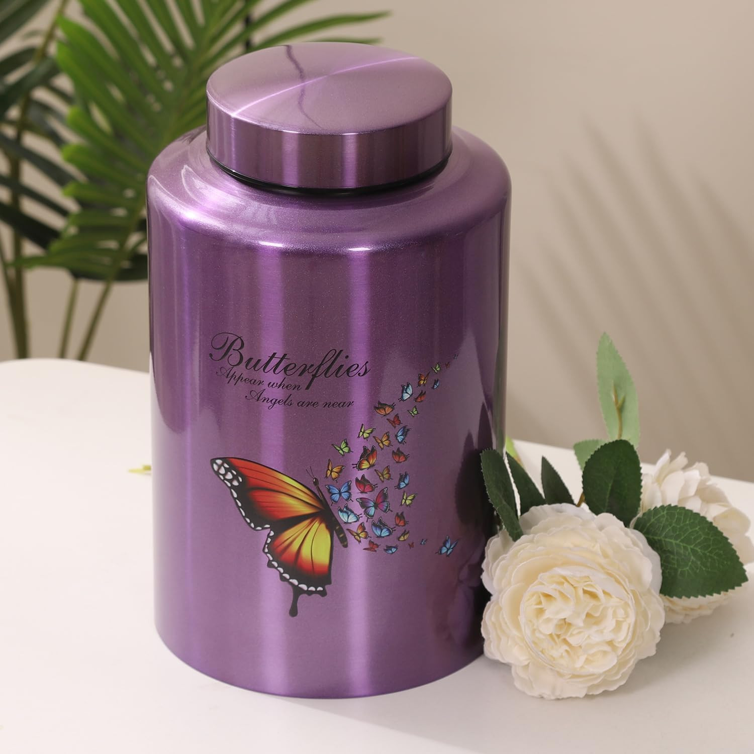 Urns for Human Ashes Adult Female up to 220 Lbs,Purple Butterfly Urn for Mom Ash