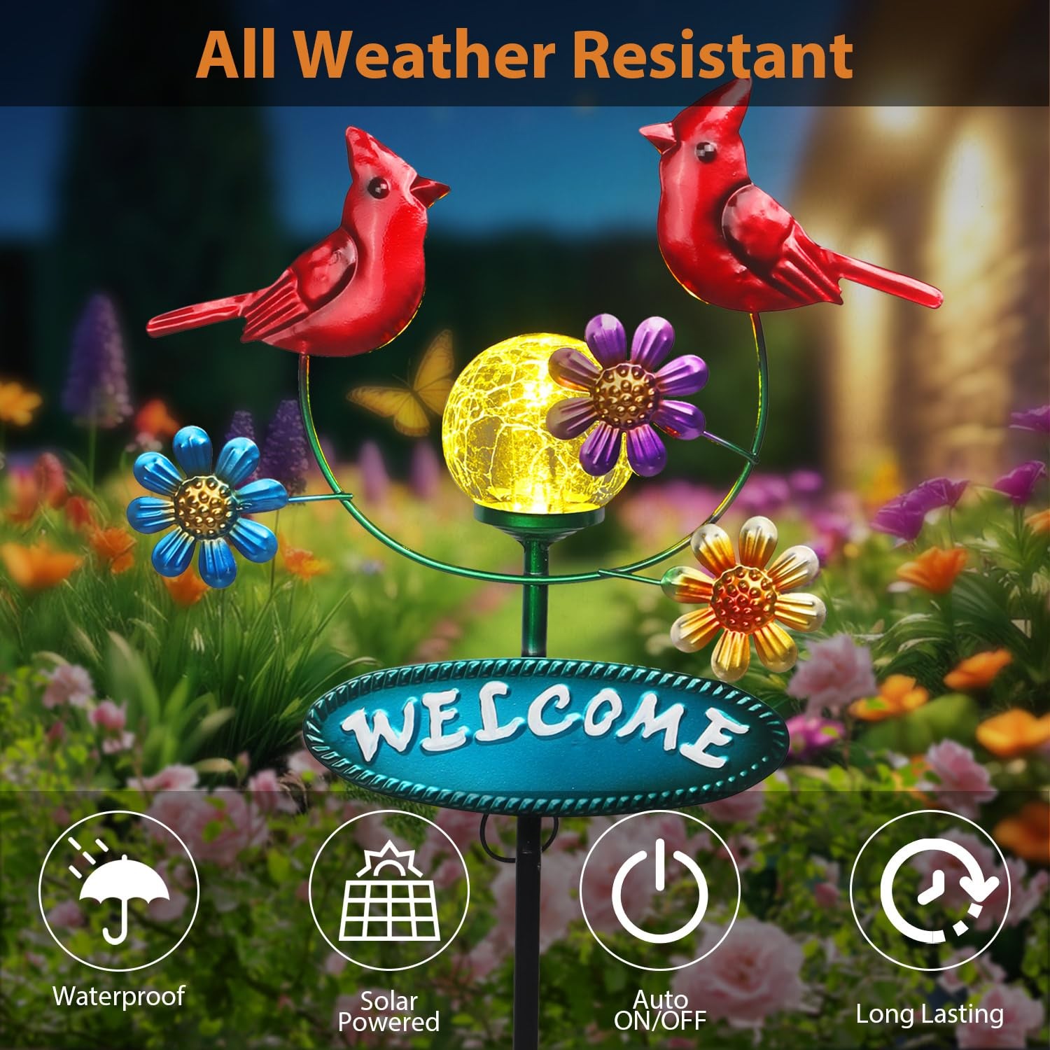Cardinal Solar Garden Stakes Metal Welcome Signs for Outside