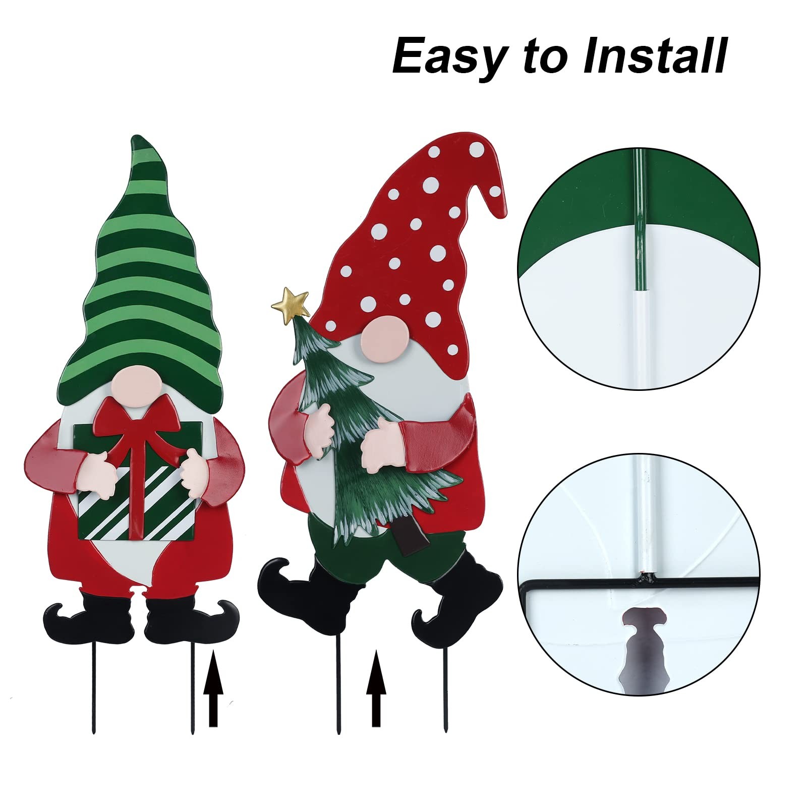 2 Pack Metal Gnomes Outdoor Christmas Decorations Yard Signs for Garden Lawn