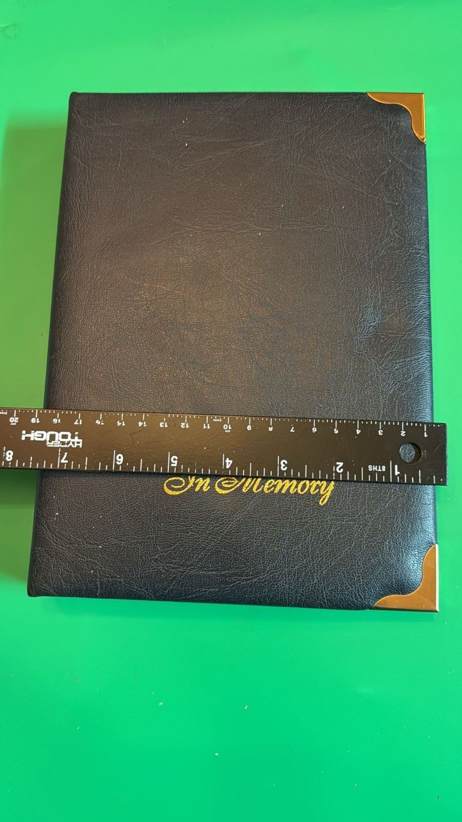 “In Memory” black faux leather funeral memorial register guest book 6‑ring