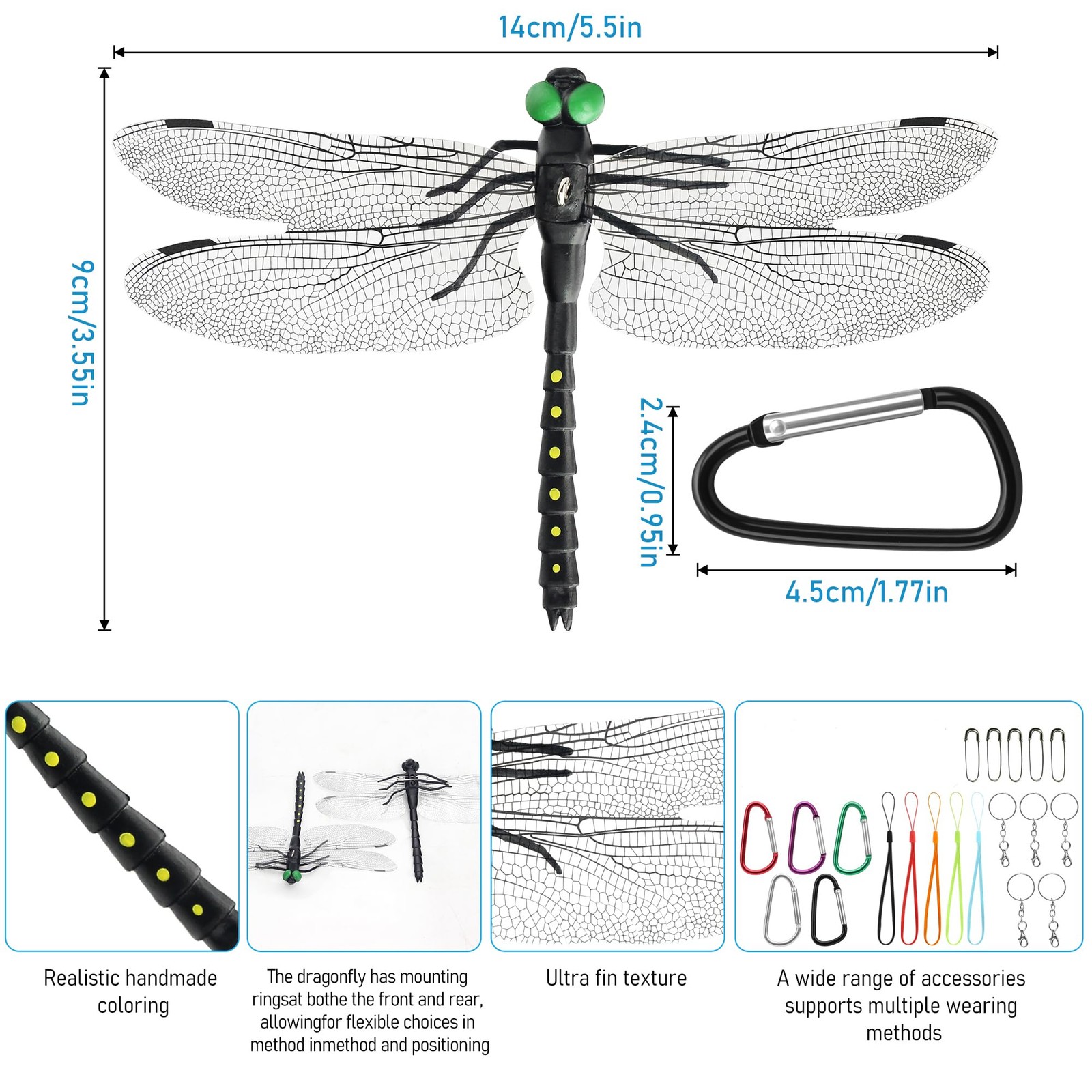 Dragonfly Hat Clips Realistic 5pcs Hook Clips for Outdoor Decor & Crafts
