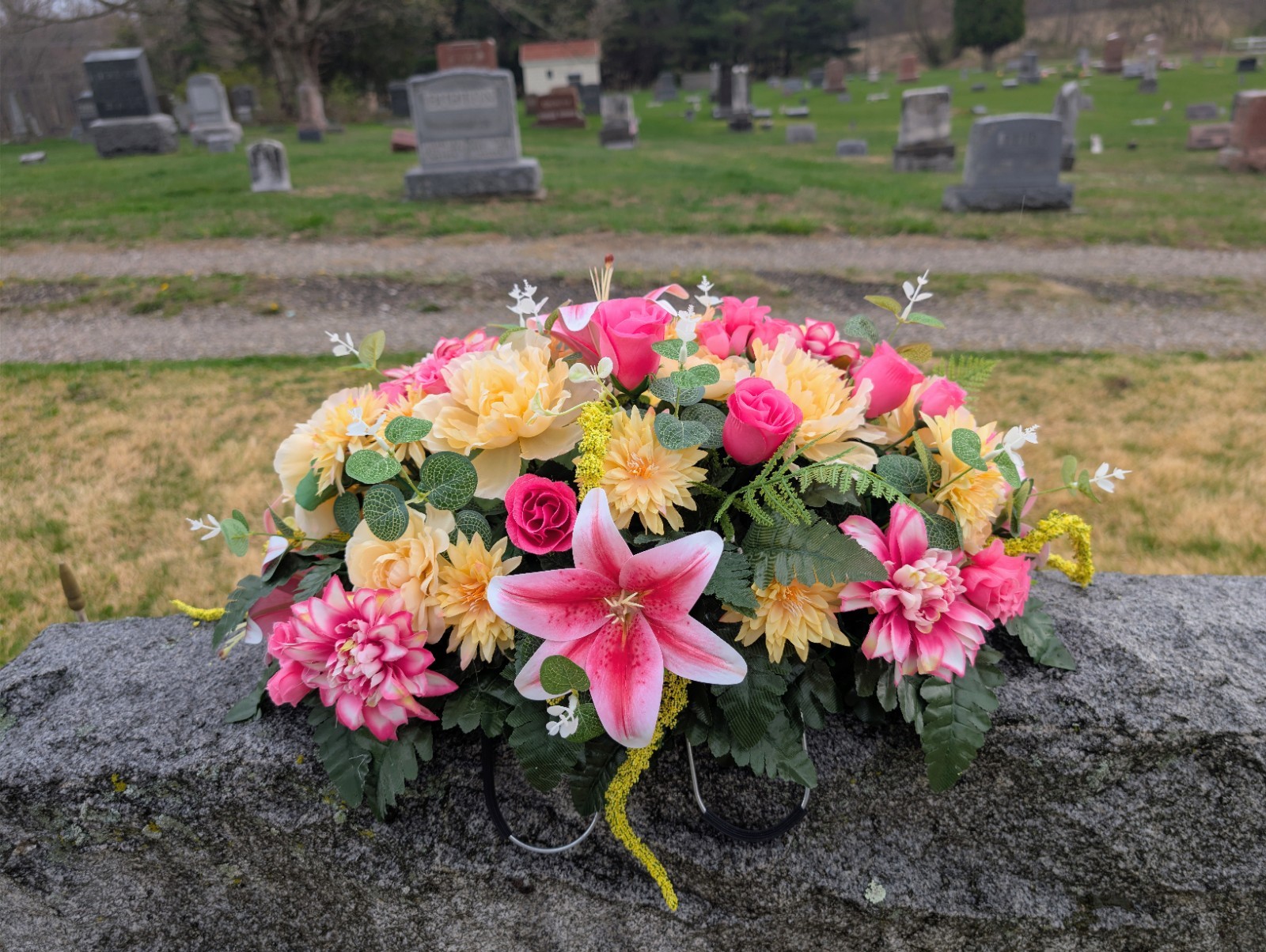 Pink Yellow Grave Saddle-Summer Headstone Saddle