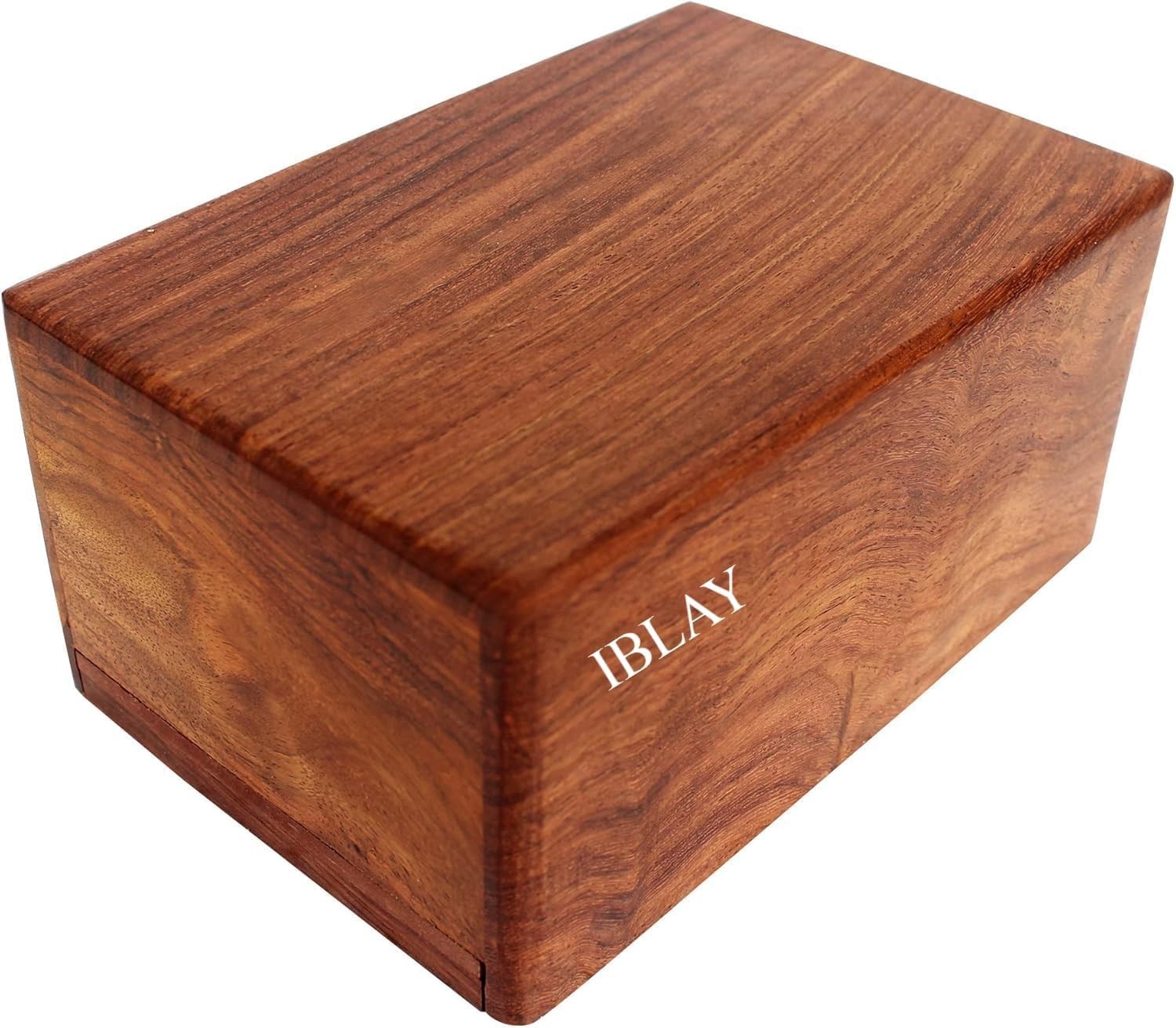 XX Large Wooden Urn Hand Carved Brown Sliding Lid Memorial Box 225 cu in