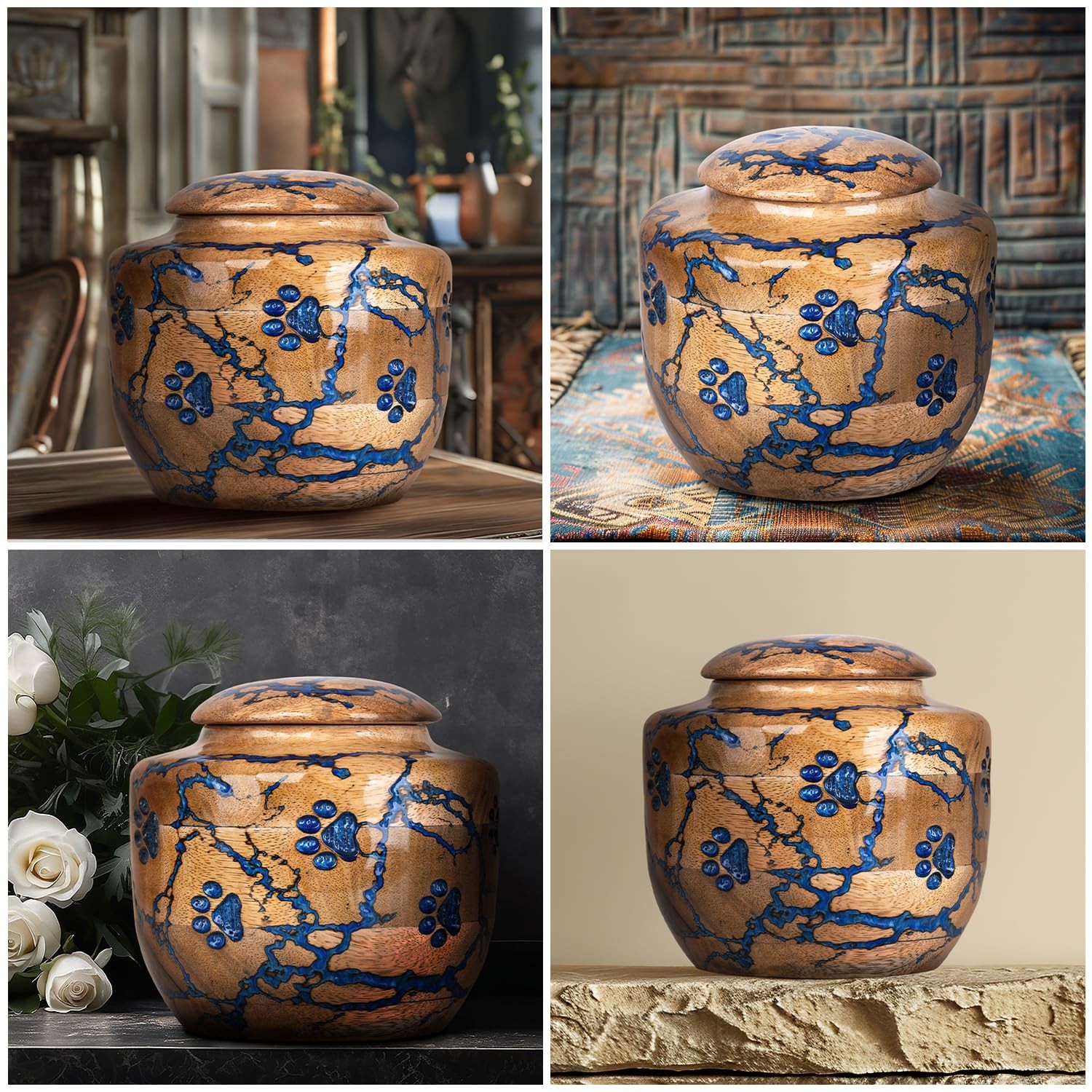 Wood Pet Urns for Dog/Cat Ashes – Small 10 Cu/in Resin Decorative Urn for Ash…