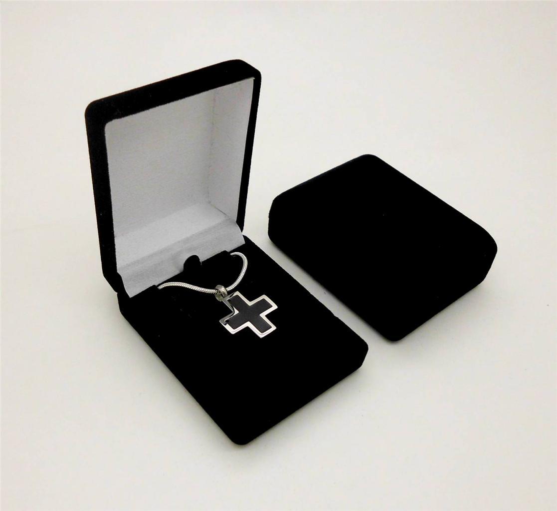 Black & Silver Keepsake Memorial Short Cross Cremation Urn Pendant Jewellery NIB