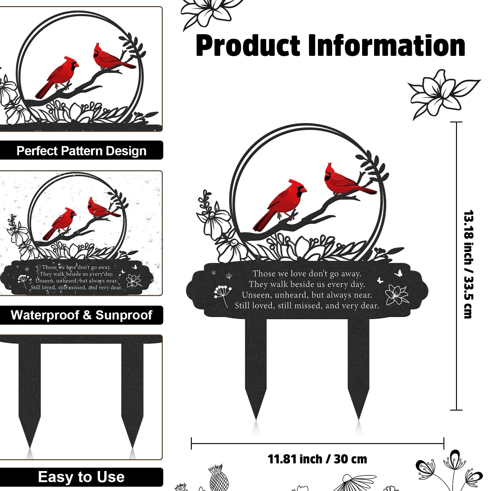 Cardinal Grave Decorations for Cemetery, Metal Memorial Stakes Grave Decorati…