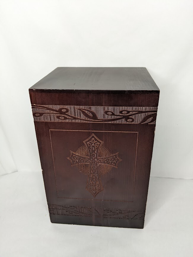 READ DESC* Cremation Urns for Human Ashes Adult Unisex Wooden Carved Cross Box