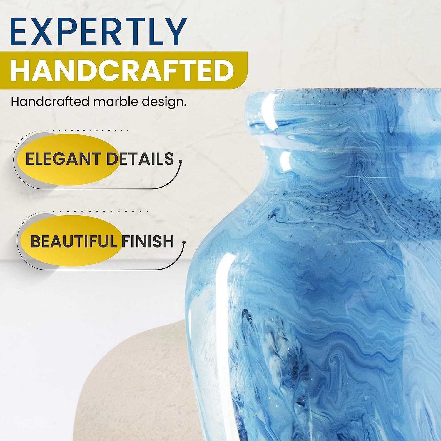 Small Keepsake Urn for Human Ashes Hand-Painted Mini Marble Blue Memorial Urn