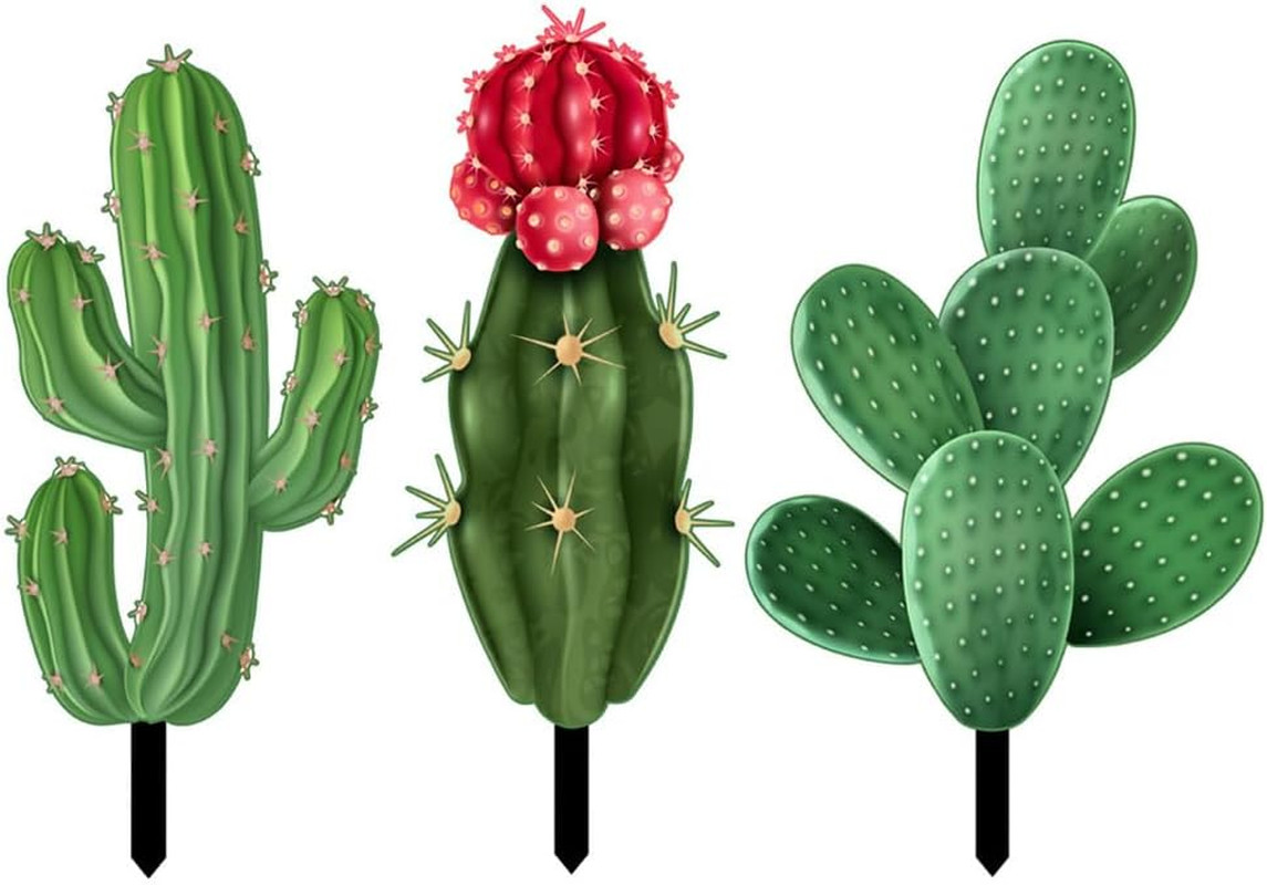 3Pcs Acrylic Cactus Garden Plant Stakes, Realistic Cactus Yard Stakes for Outdoo