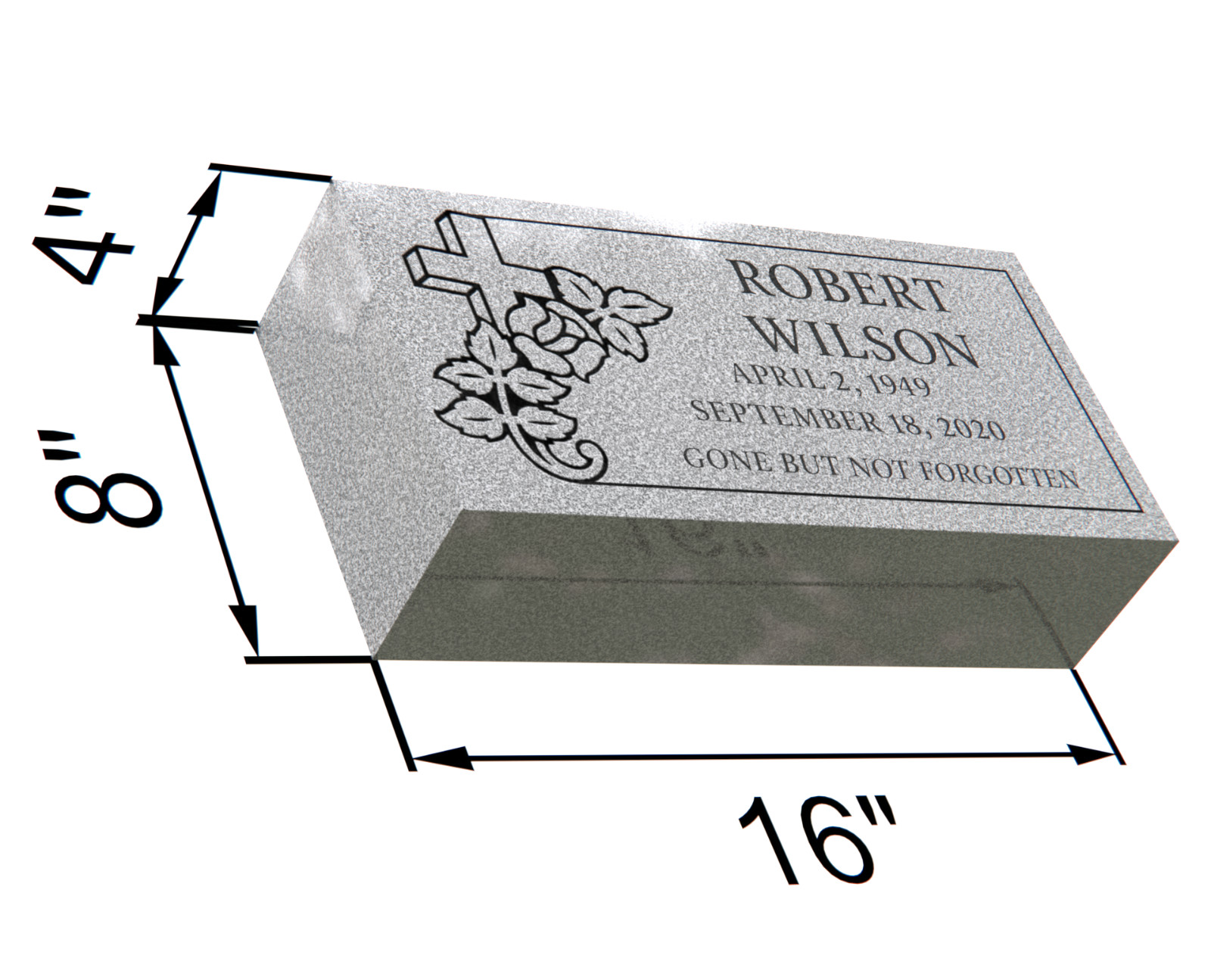 Gray Granite Grave Marker 16″x8″x4″ – Personalized Flat Headstone