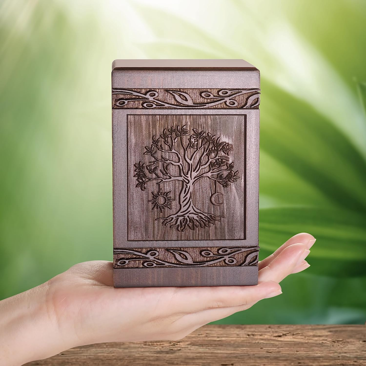 Cremation Urns for Human Ashes Adult Male Female, Wooden Tree of Life Urns Box a