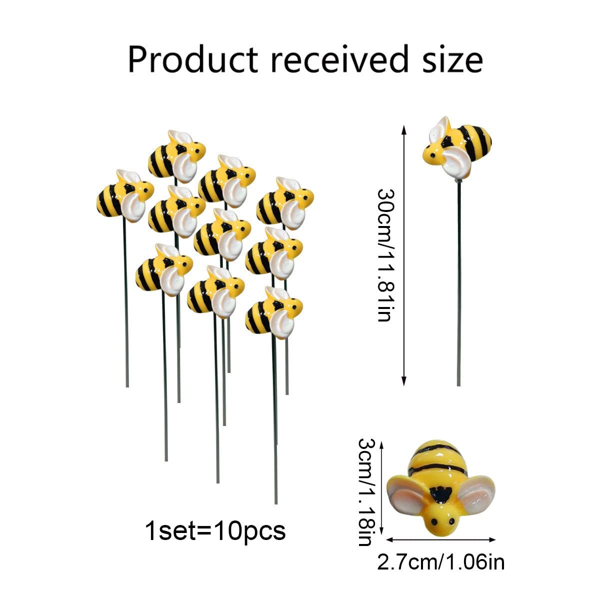 10Pcs Bee Garden Stakes Decor Metal Yard Art Ornaments Front Yard Art Stick F…