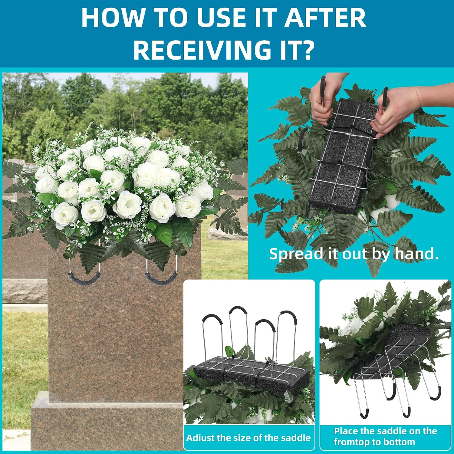 Headstone Flower Saddle,Large Artificial Headstone Flower Saddles for Graves,Cem