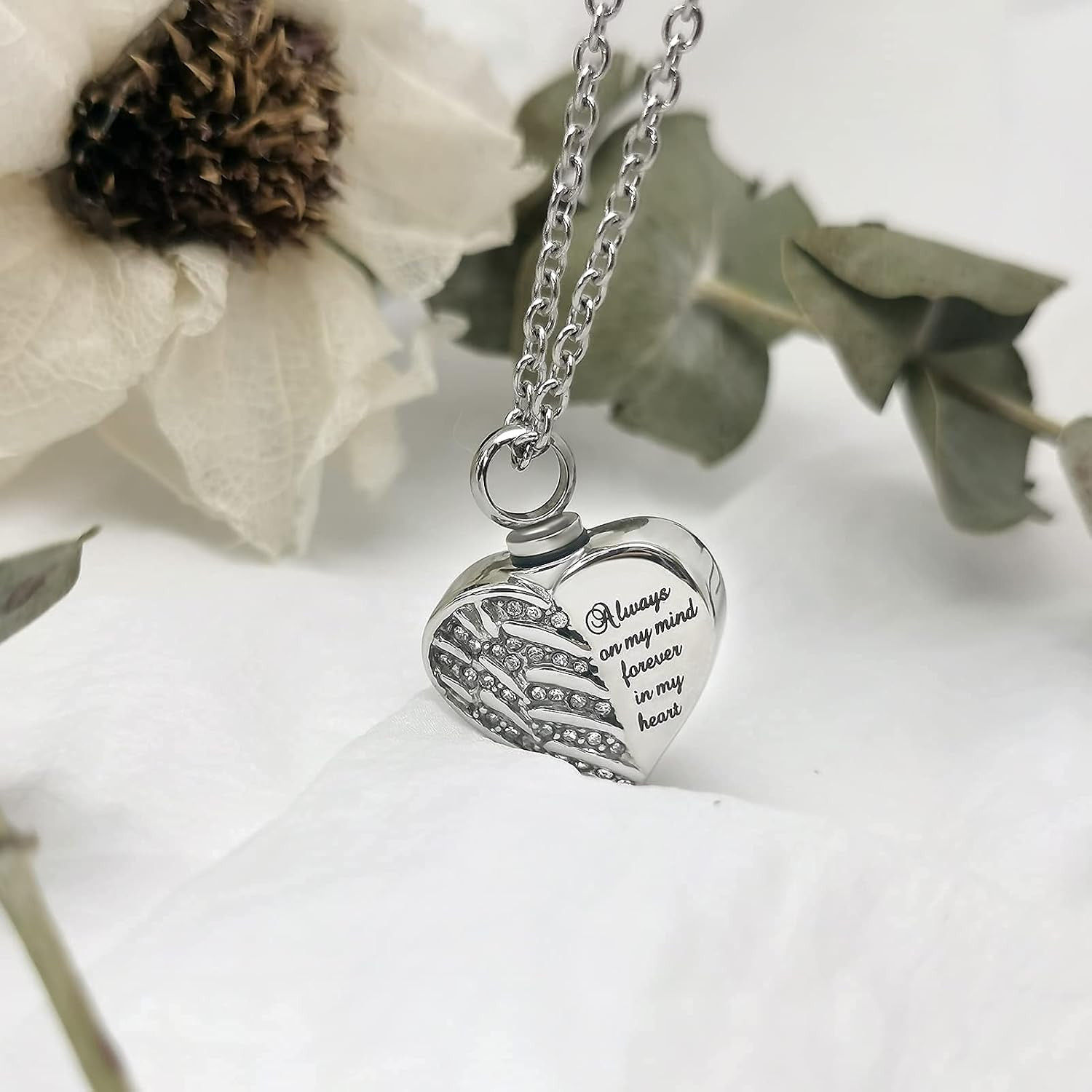 Guardian Angel Wings Cremation Jewelry for Ashes Heart Crystal Urn Necklaces for